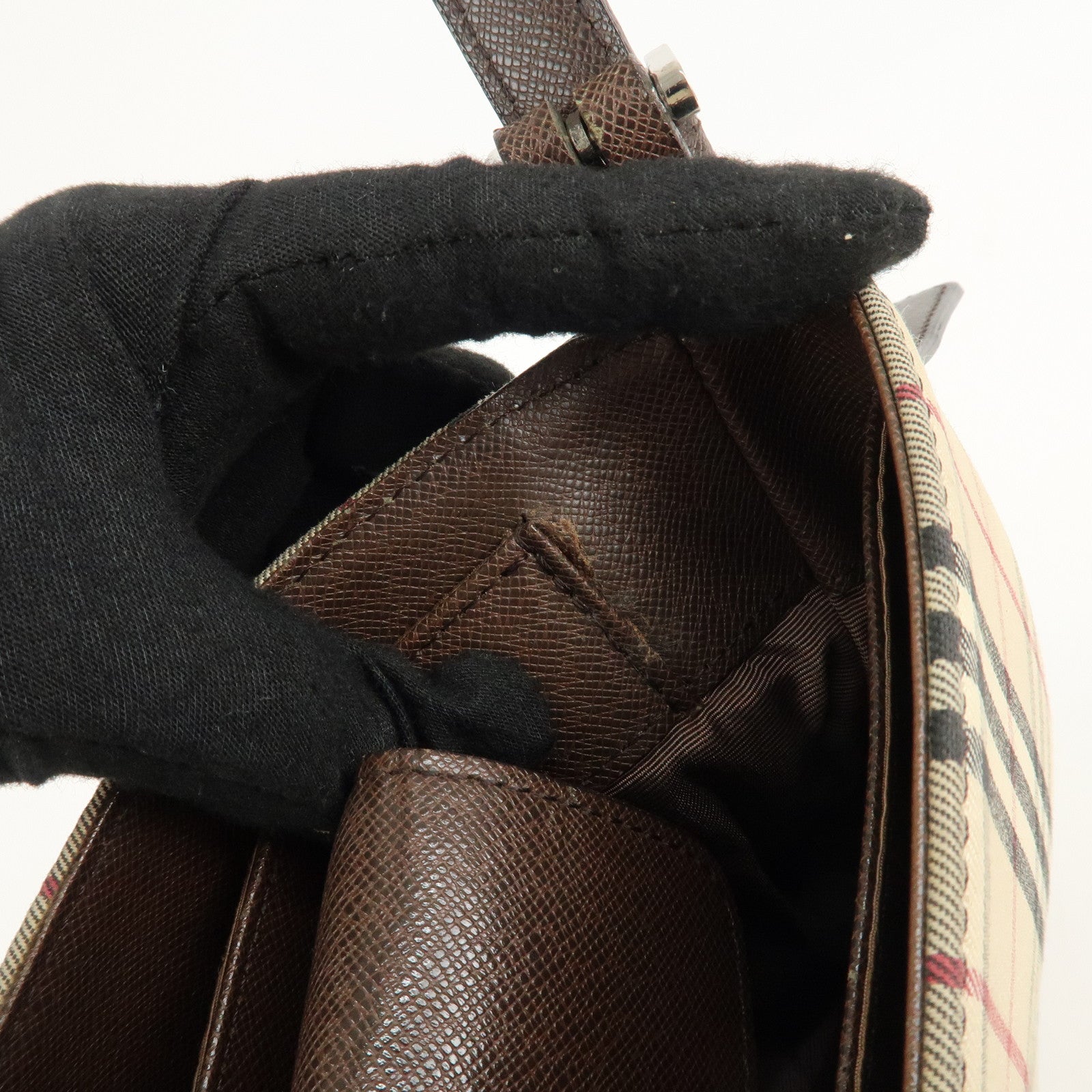 BURBERRY Canvas Leather Nova Plaid Semi Shoulder Bag Used