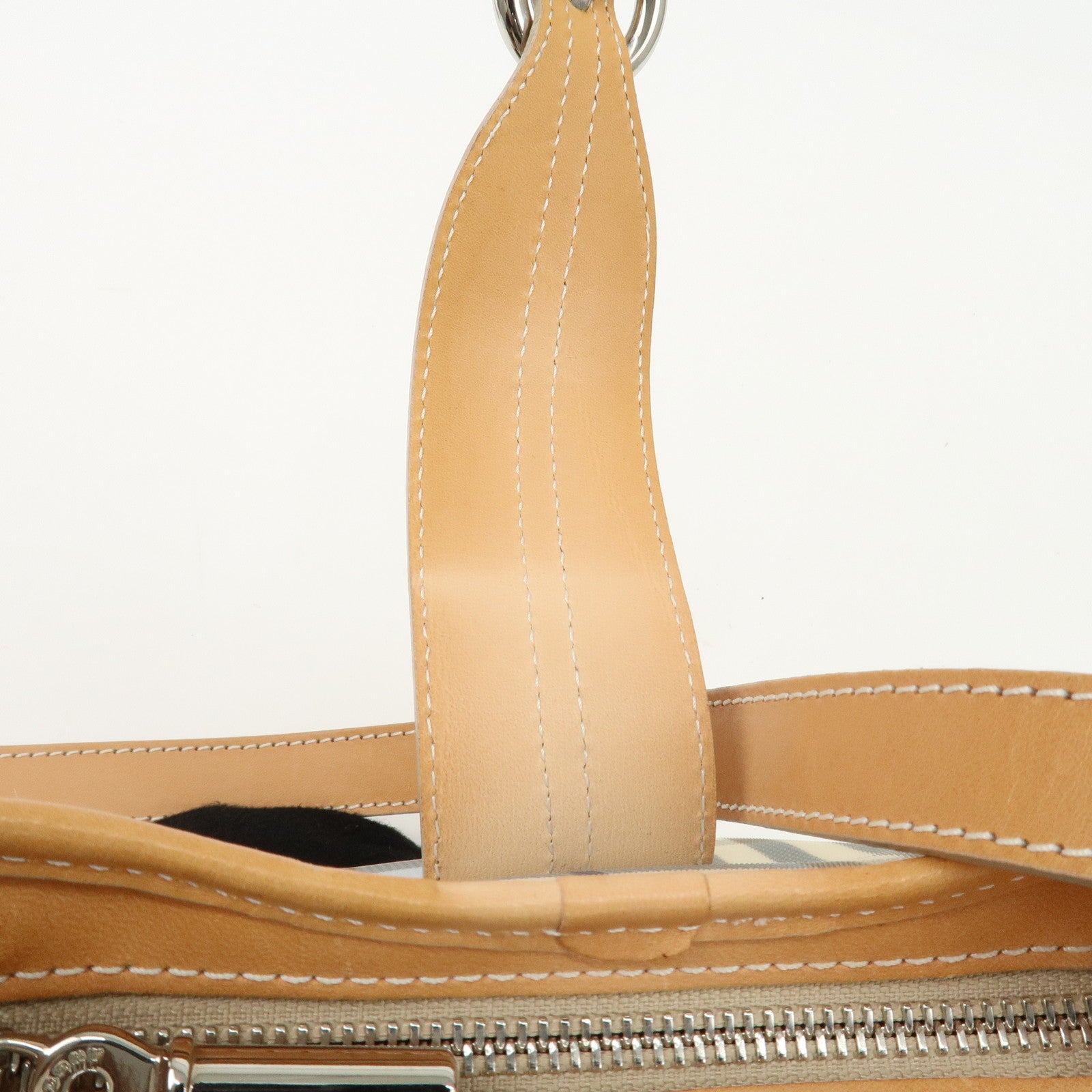 BURBERRY PVC Leather Nova Plaid Shoulder Bag Hand Bag Beige Blue Used