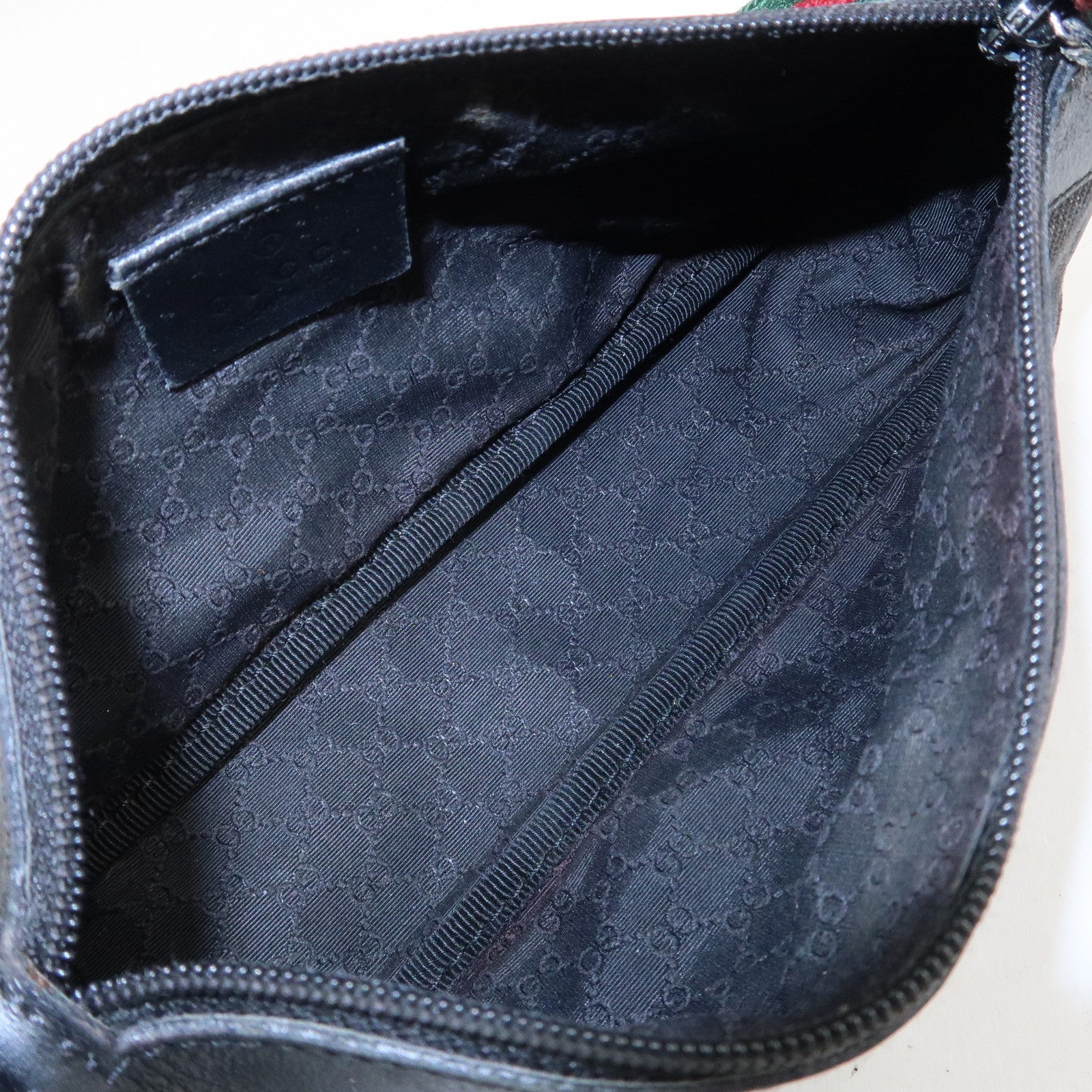 GUCCI Sherry Canvas Leather Accessory Pouch Hand Bag Black 92820 Used