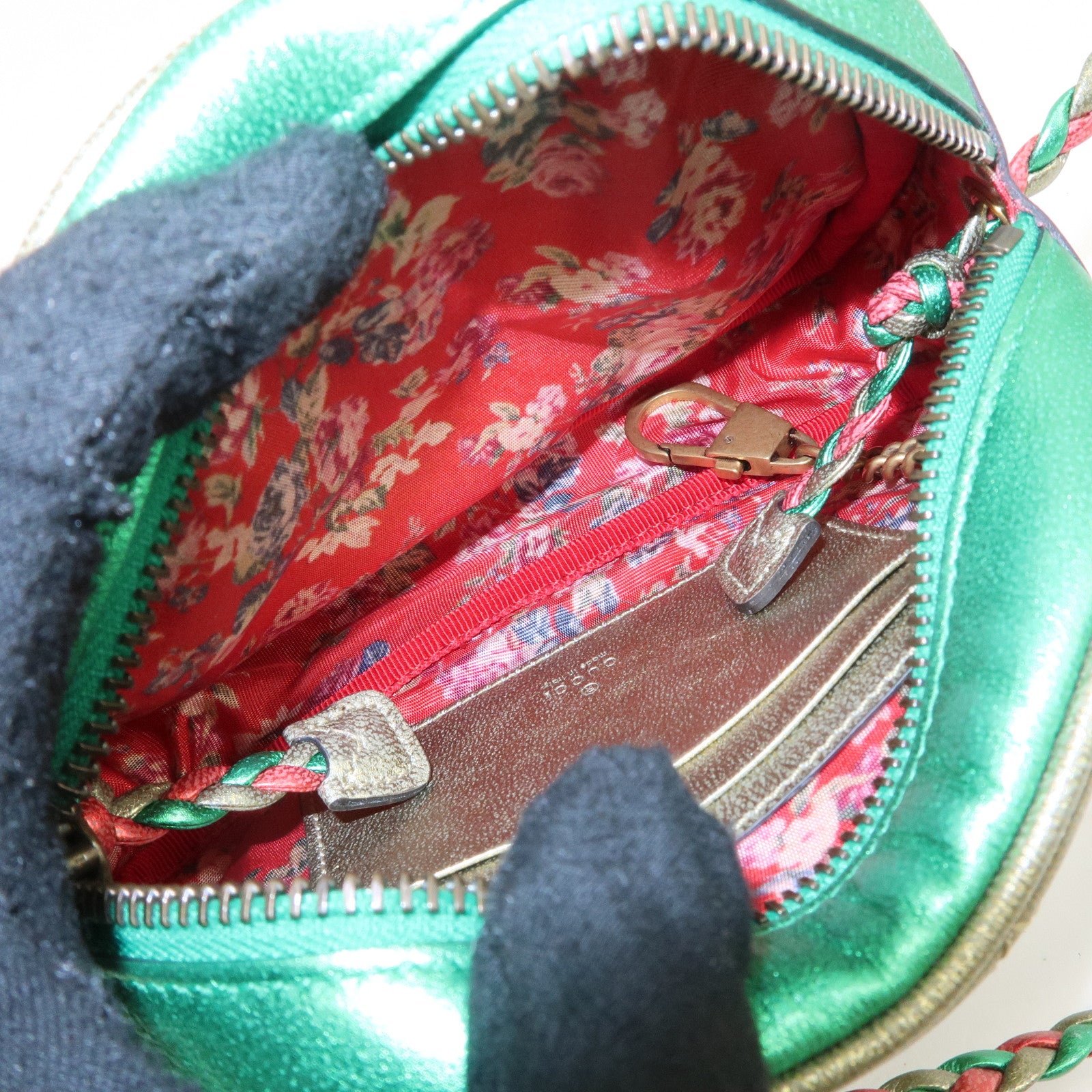 GUCCI Laminate Quilting Leather Shoulder Bag Green Red Gold 534951 Used