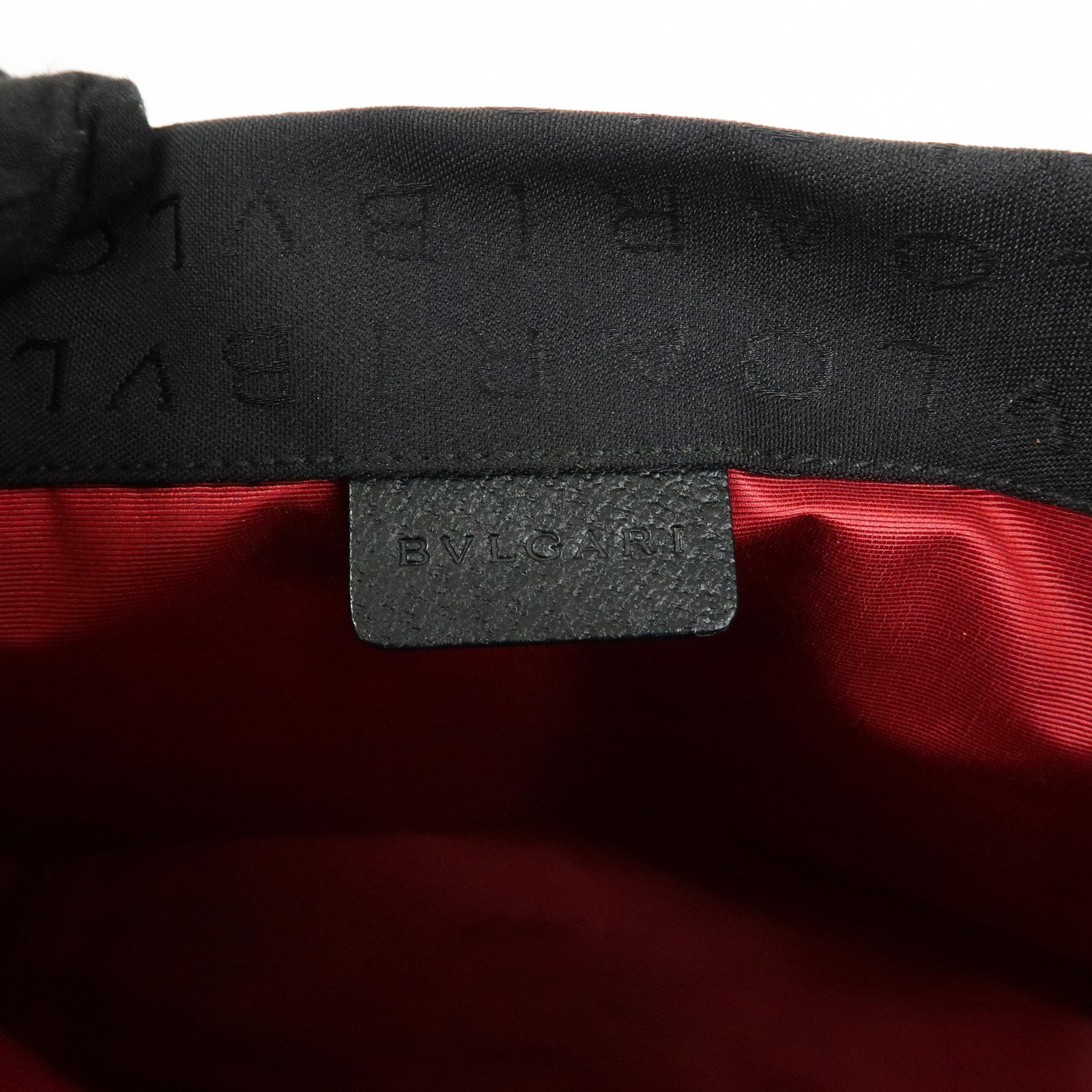 BVLGARI Logo Mania Canvas Leather Hand Bag Tote Bag Black Used