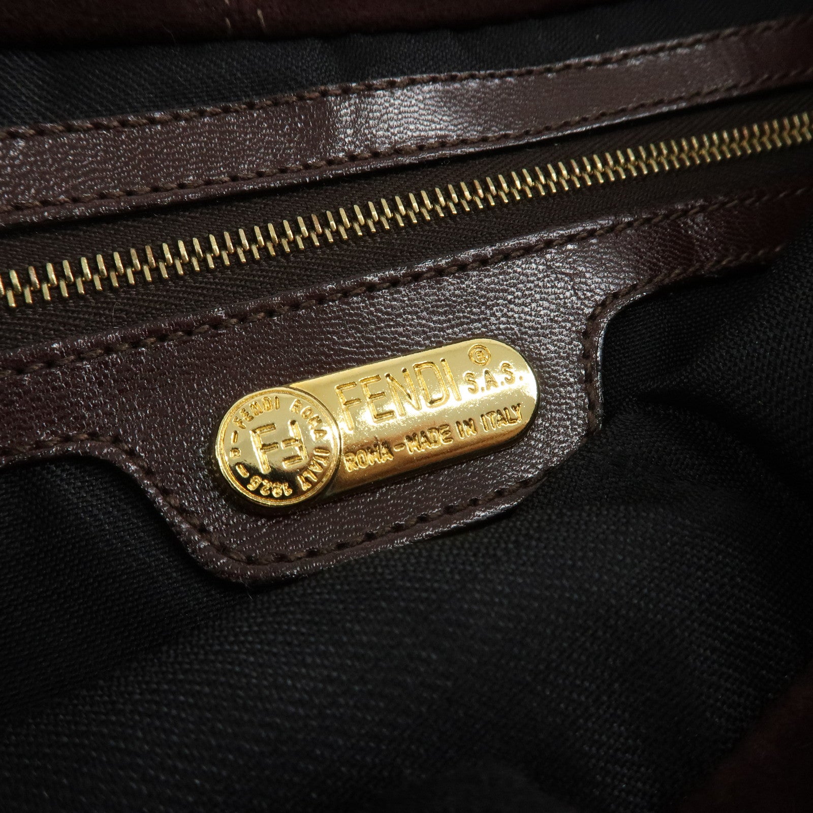 FENDI Suede Leather Shoulder Bag Dark Brown 26424 Used