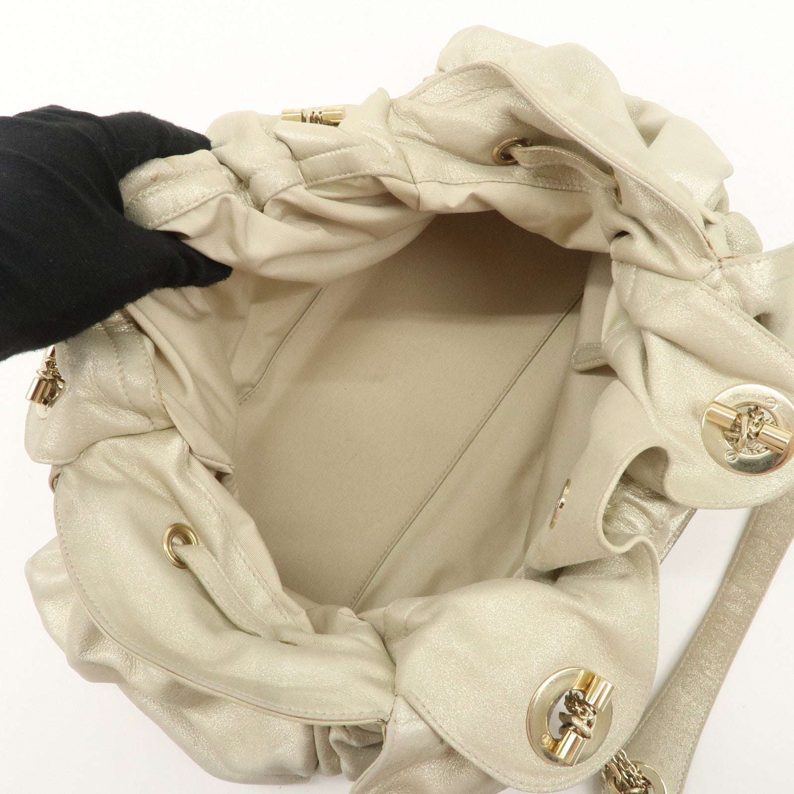 Christian Dior Leather Chain Shoulder Bag Tote Bag Silver Used