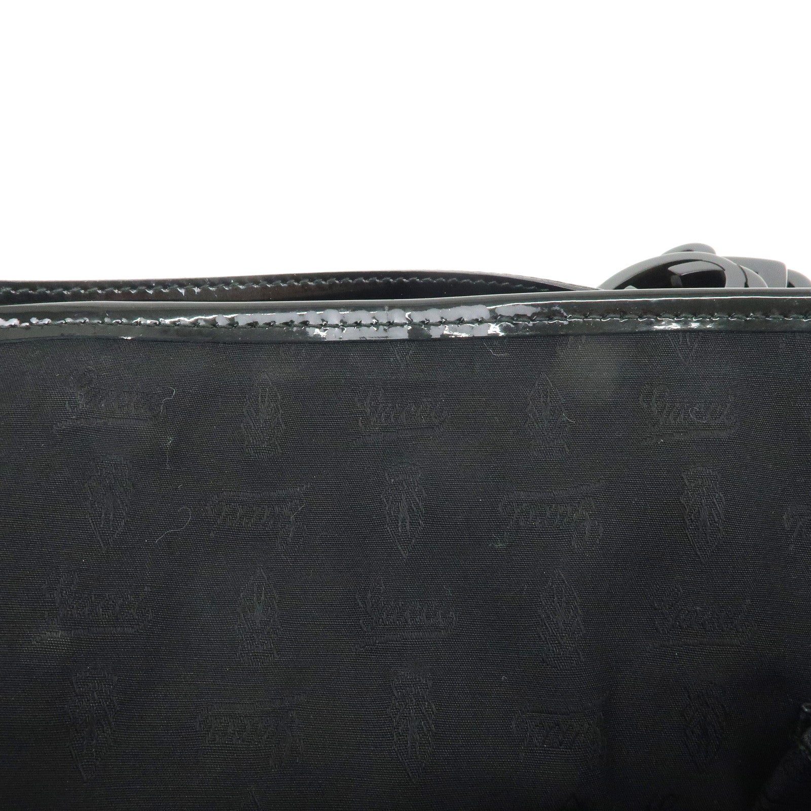 GUCCI GG Canvas Patent Leather Tote Bag Hand Bag Black 211976 Used