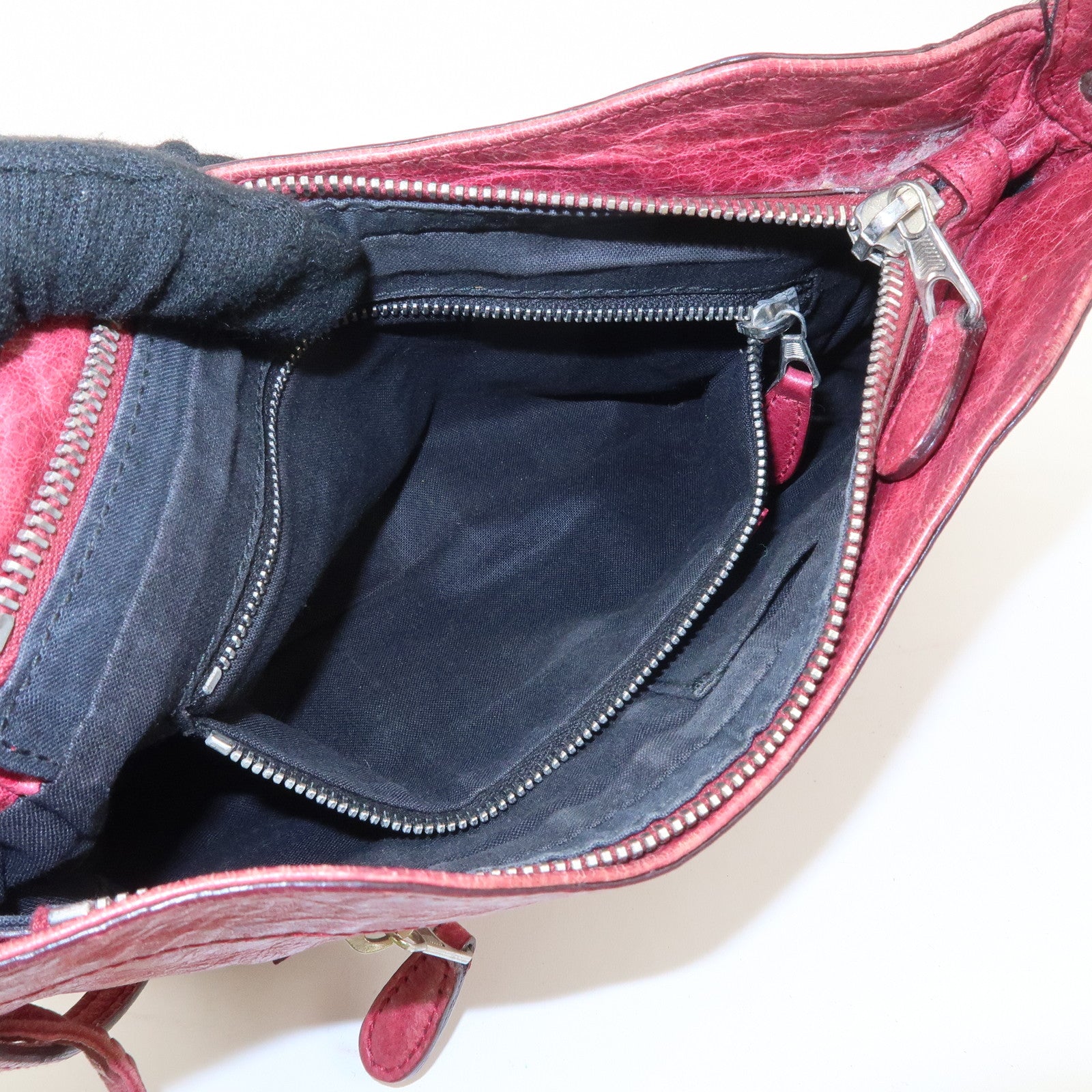 BALENCIAGA The Giant Hip Leather Shoulder Bag Hand Bag Wine Used