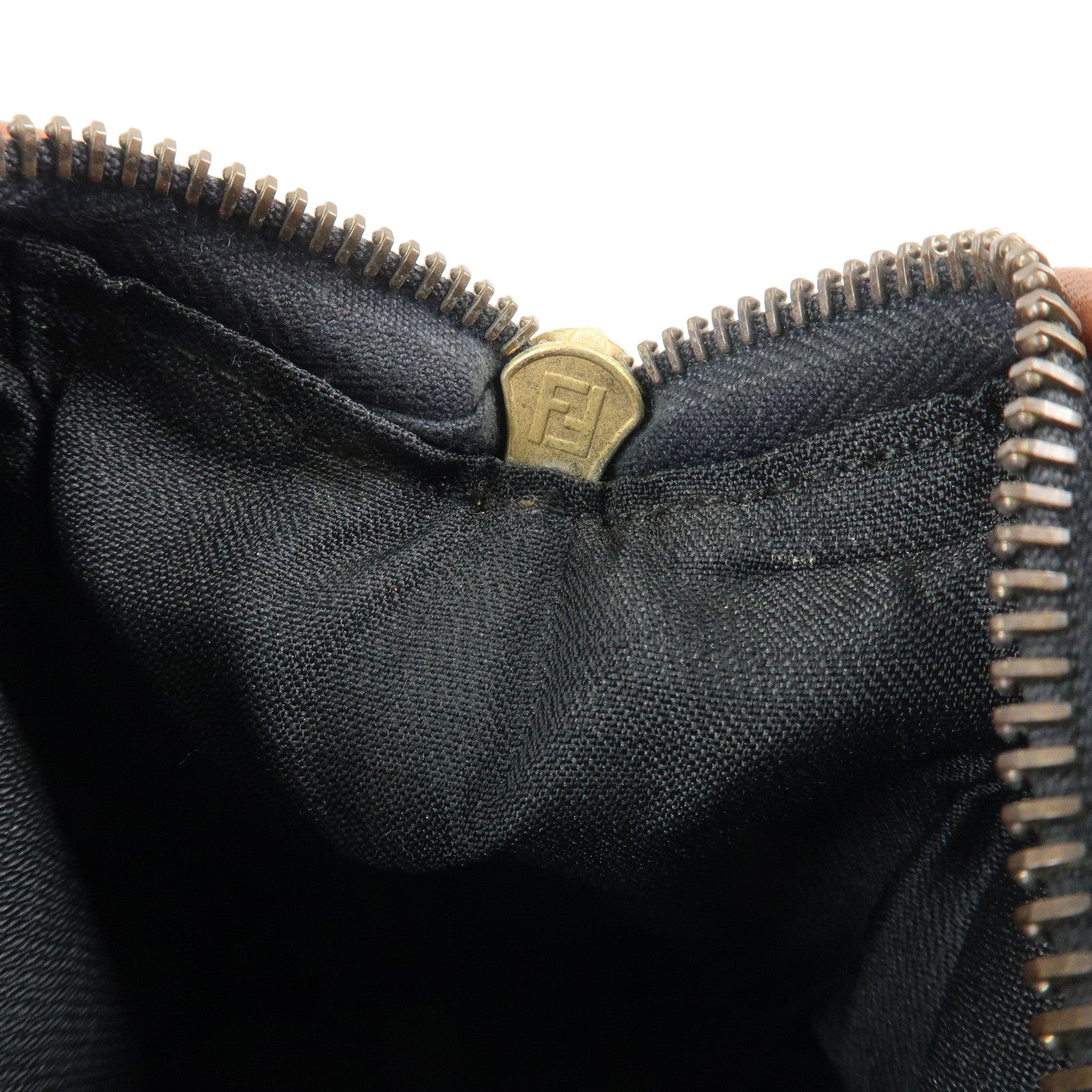 FENDI Pequin PVC Leather Mini Boston Bag Khaki Brown Black Used