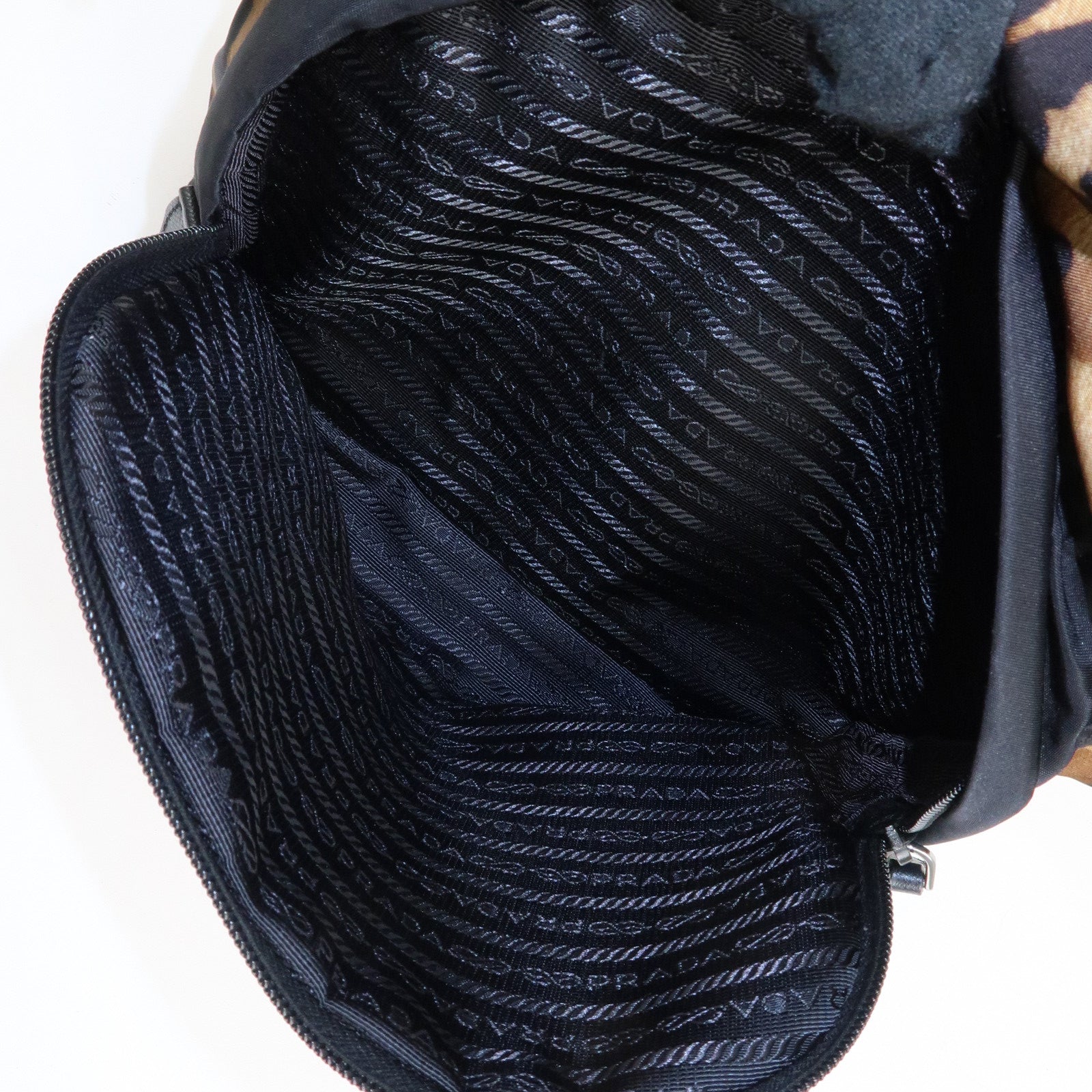 PRADA Leopard Nylon Leather Rucksack Black Brown 1BZ001 Used