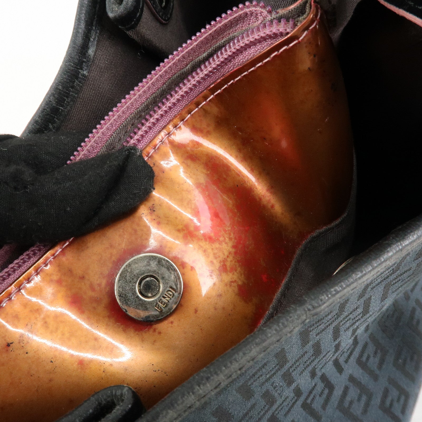 FENDI Zucchino Canvas Leather Tote Bag Black 8BH220 Used