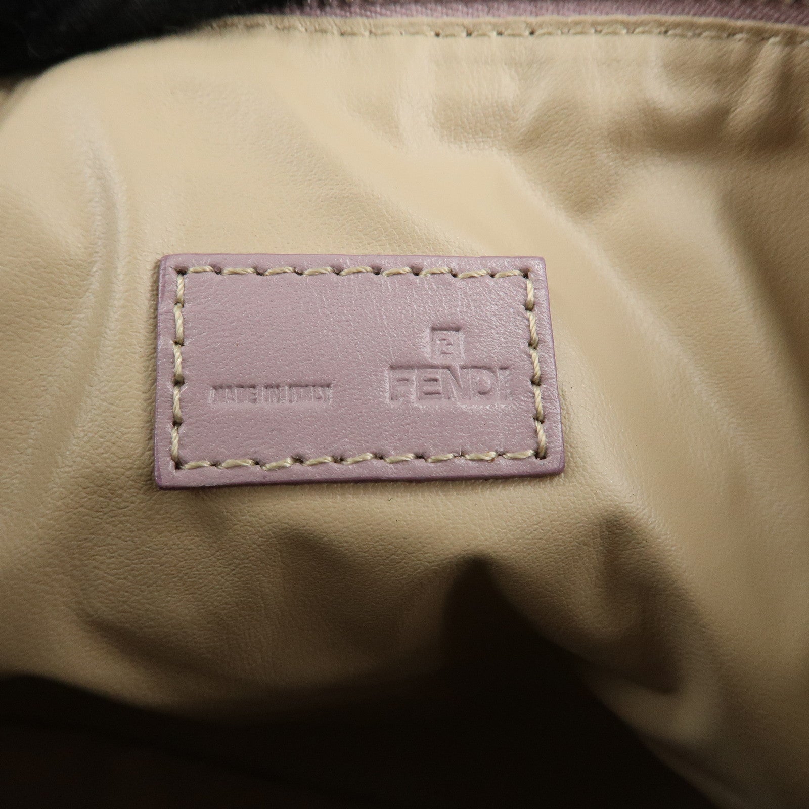 Auth FENDI Zucchino Canvas Leather Hand Bag Pouch Purple Beige 8N0005 Used F/S Used