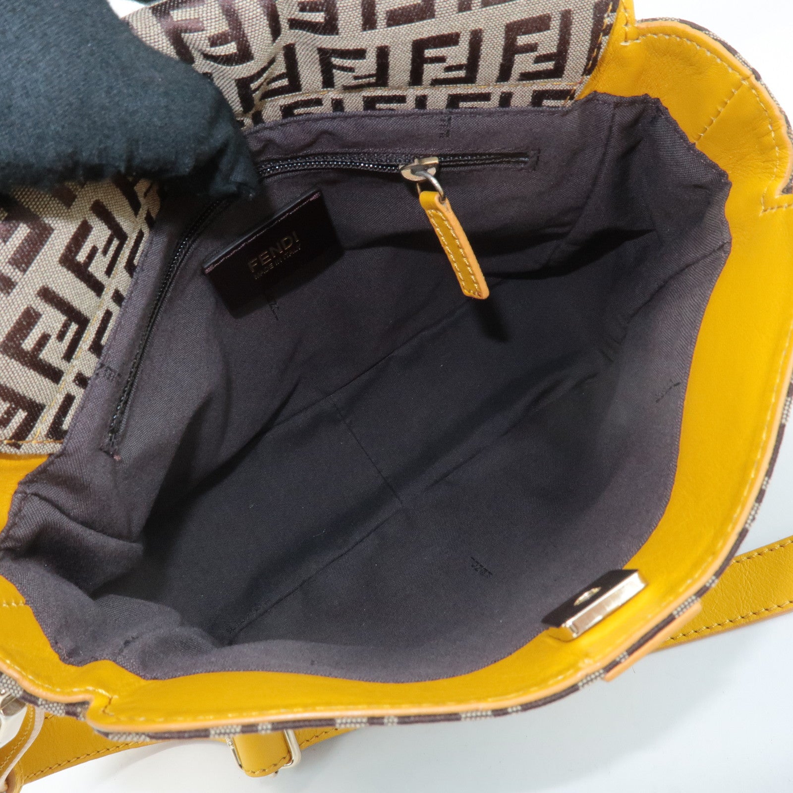FENDI Zucchino Canvas Leather Shoulder Bag BrownYellow 8BT175 Used