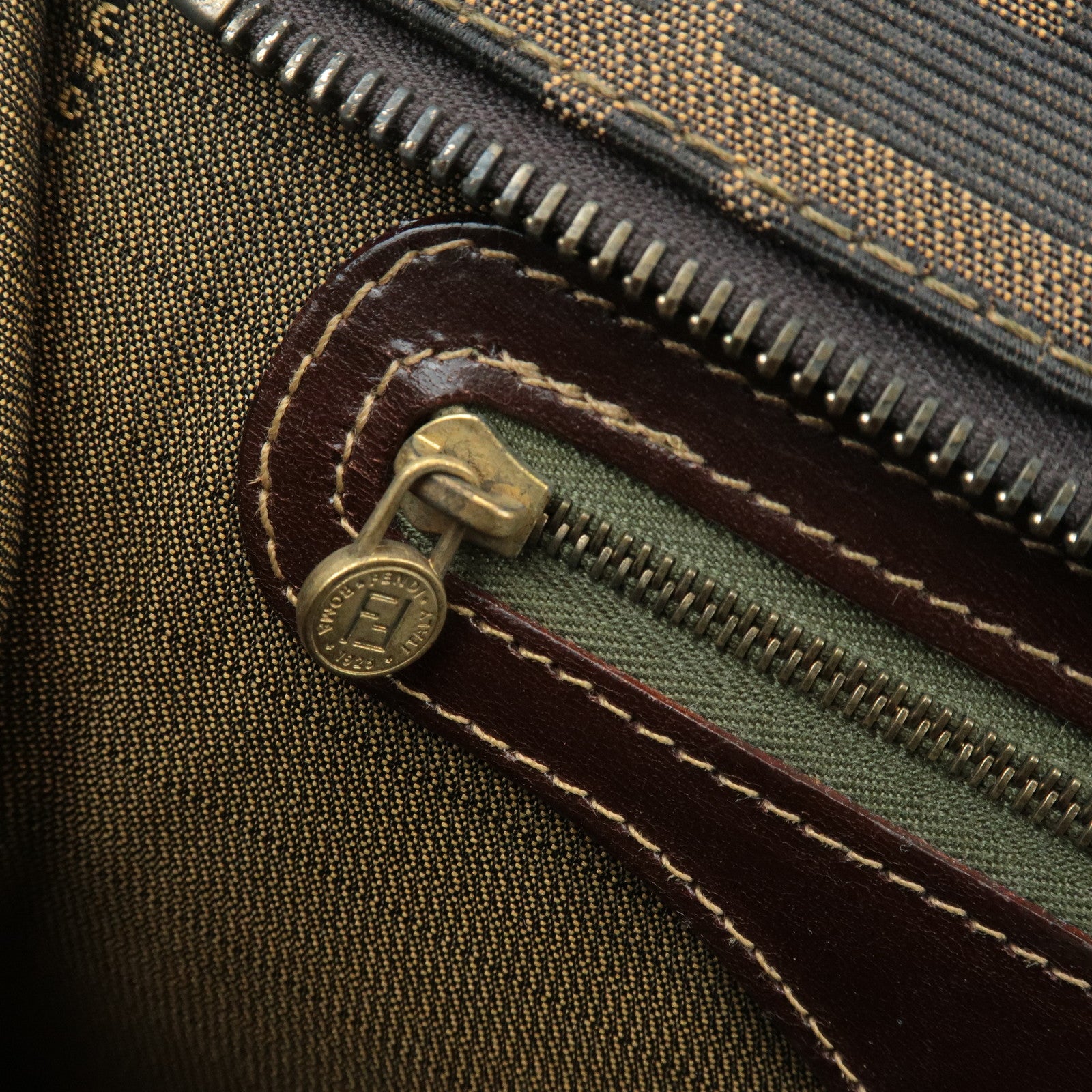 FENDI Zucca Canvas Leather Boston Bag Hand Bag Brown Black Used