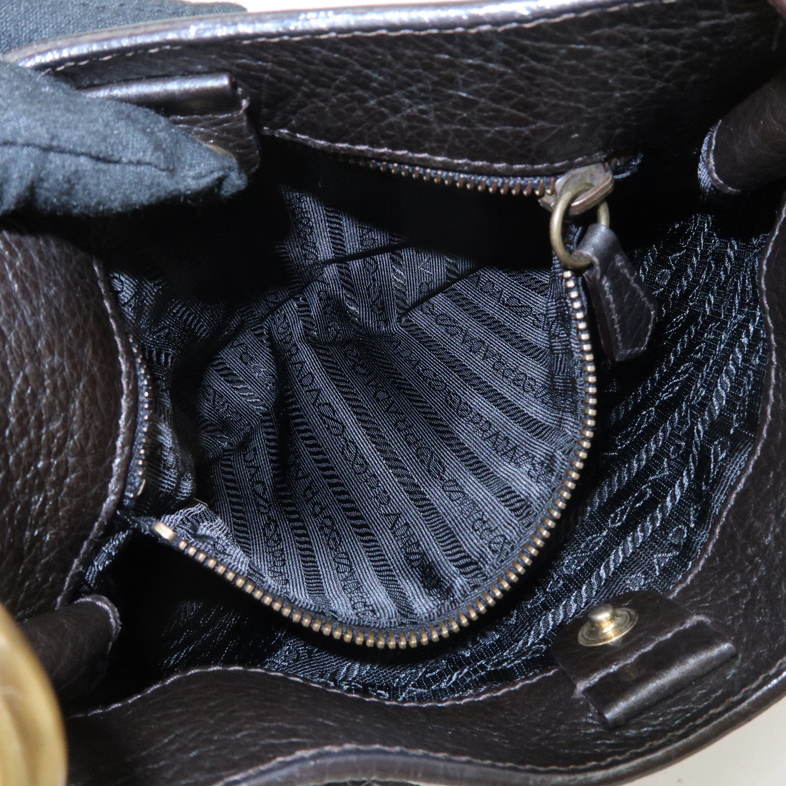 PRADA Nylon Leather Shoulder Bag Black Dark Brown BR1973 Used