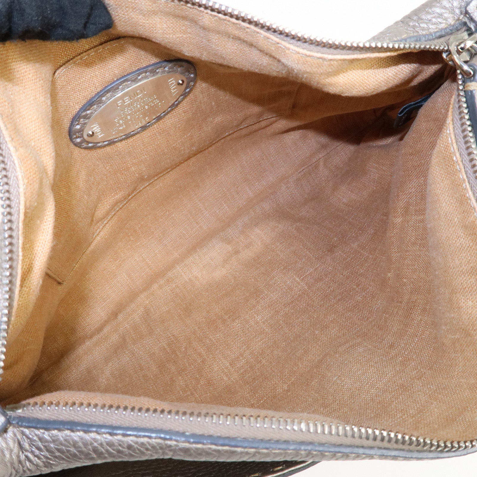 FENDI Selleria Leather Shoulder Bag Silver BT194 Used