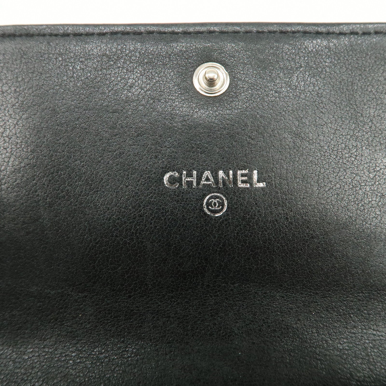 CHANEL V Stitch Lamb Skin COCO Mark Hook Bi-Fold Wallet Black Used