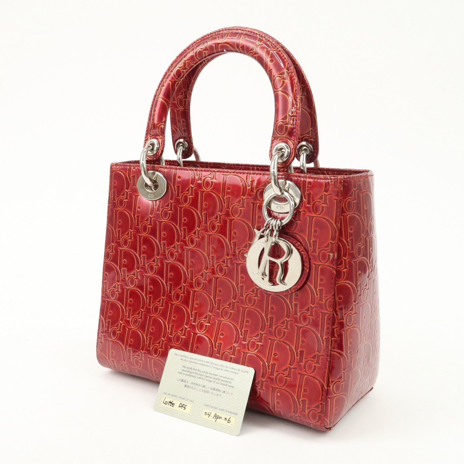 Christian Dior Trotter Lady Dior Patent Leather Hand Bag MA-0091 Used