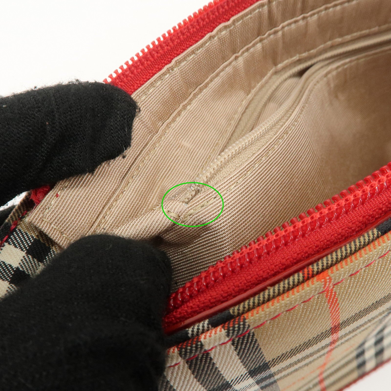 BURBERRY Nova Plaid Canvas Leather Shoulder Bag Hand Bag Red Used