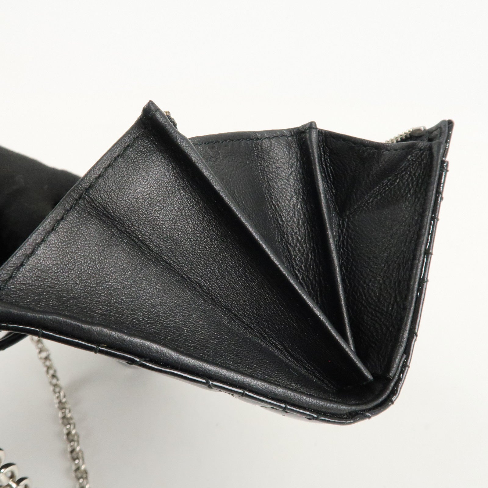 Christian Dior New Lock Cannage Patent Leather Chain Long Wallet Used
