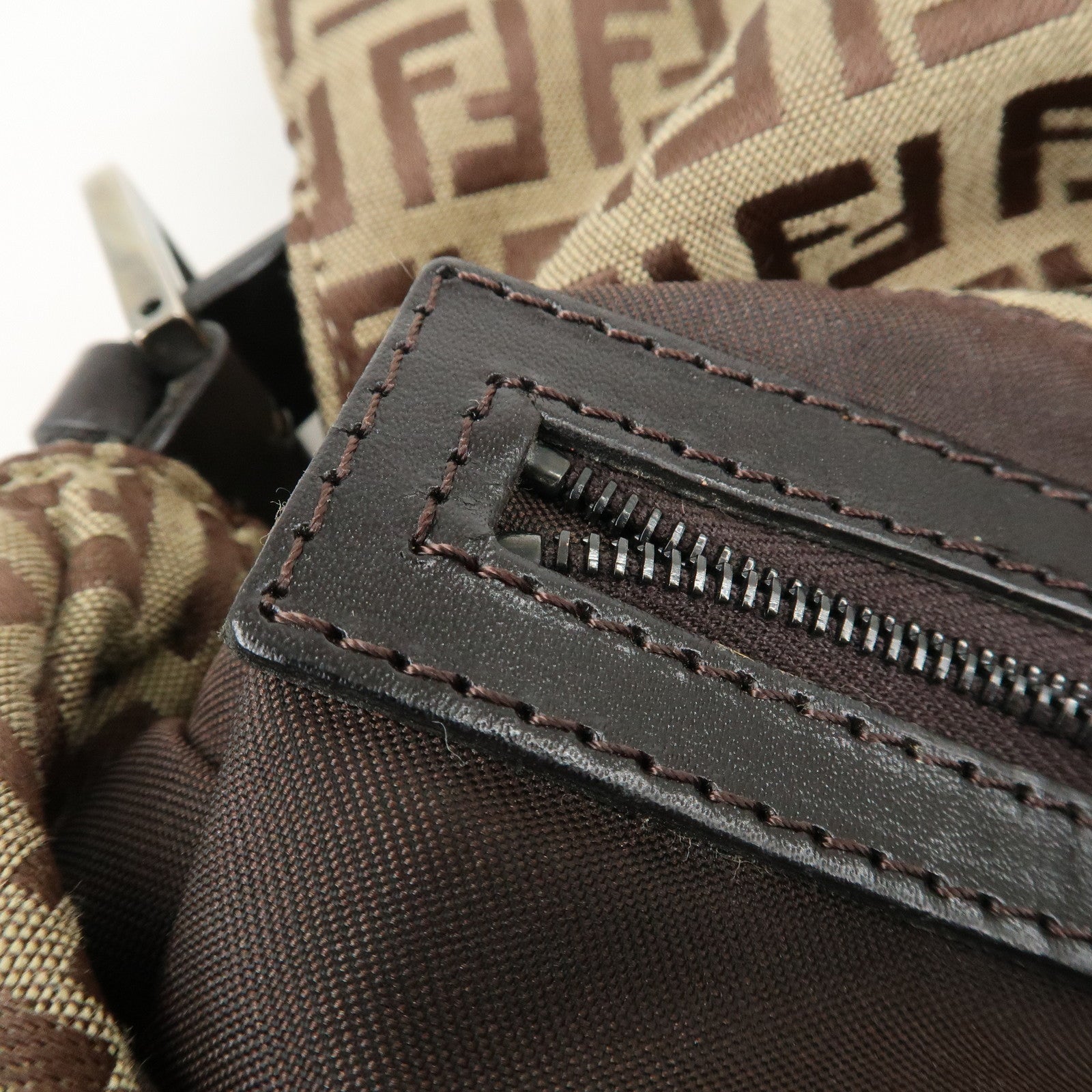 FENDI Zucchino Canvas Leather Mamma Bucket Shoulder Bag 8BR001 Used