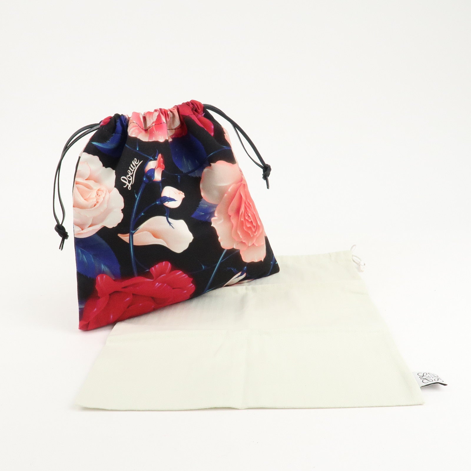 LOEWE Canvas Leather Drawstring Pouch Black Pink Used