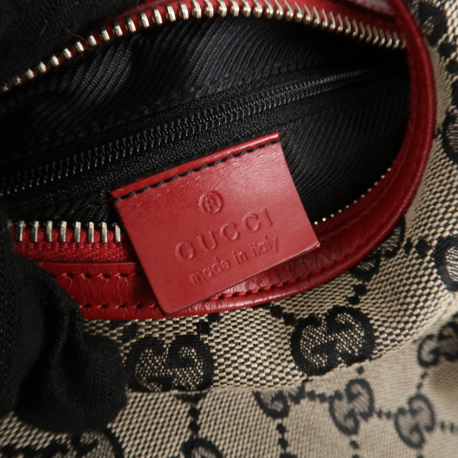 GUCCI GG Canvas Leather One-Shoulder Bag Beige Navy Red 001.3812 Used