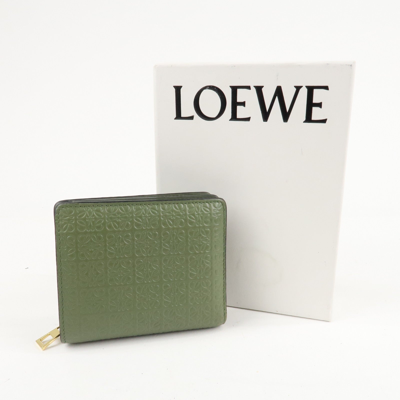 LOEWE Anagram Leather Zippy Bi-fold Wallet Avocado Green Used