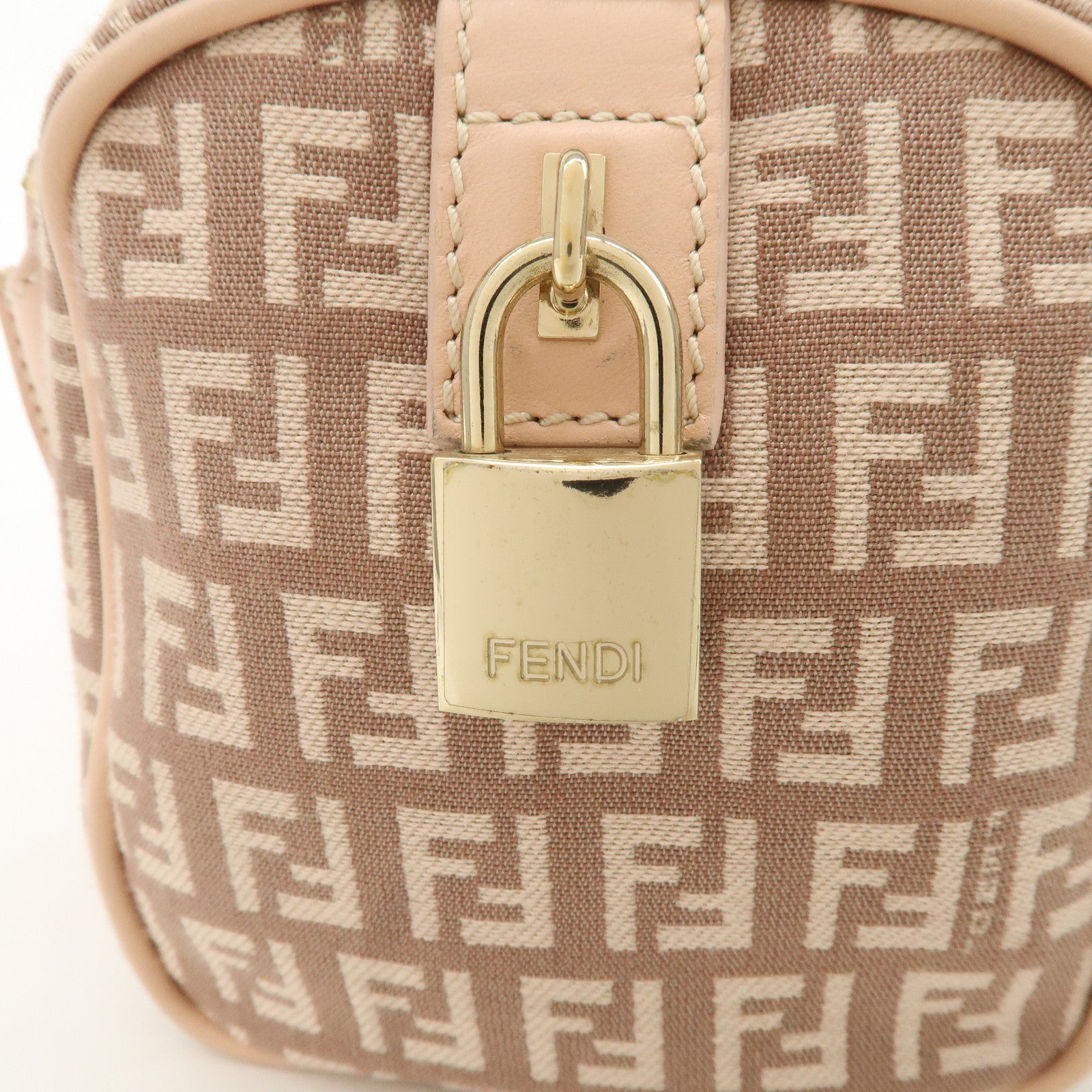 FENDI Zucchino Canvas Leather Mini Boston Bag Pink 8BL071 Used