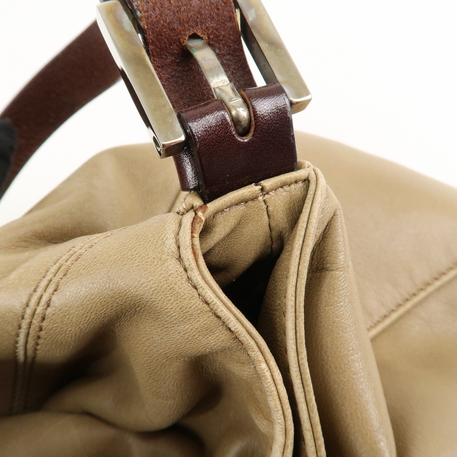 FENDI Mamma Baguette Leather Shoulder Bag Hand Bag Beige Used