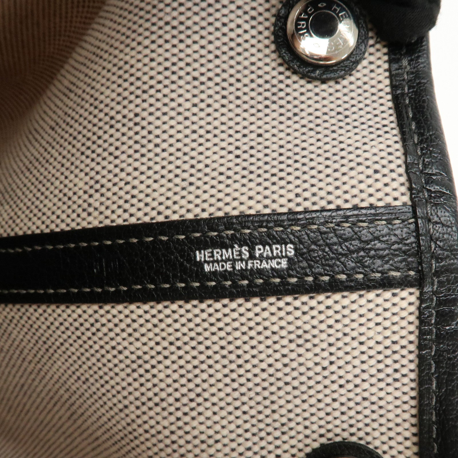 HERMES ToileOfficier Leather Garden Party PM J Stamped Tote Bag Used