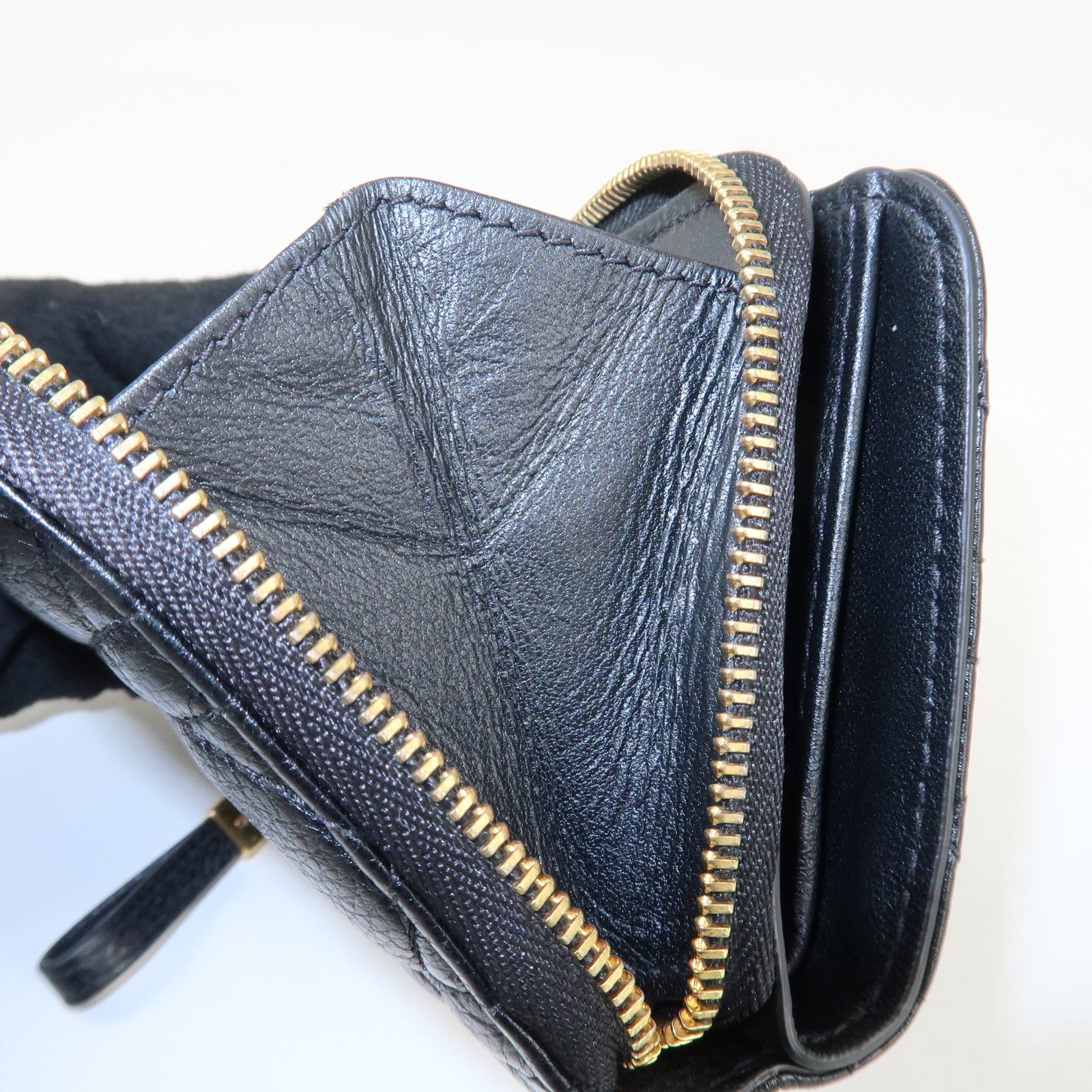 Christian Dior Cannage Leather Bi-fold Wallet Black Gold HDW Used