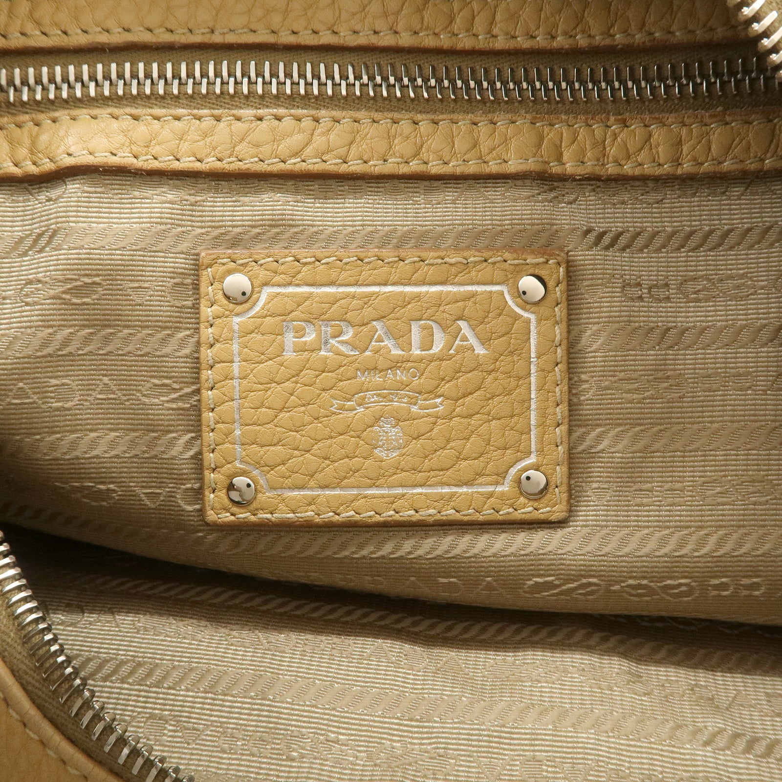 PRADA Leather Shoulder Bag Beige BR4311 Used