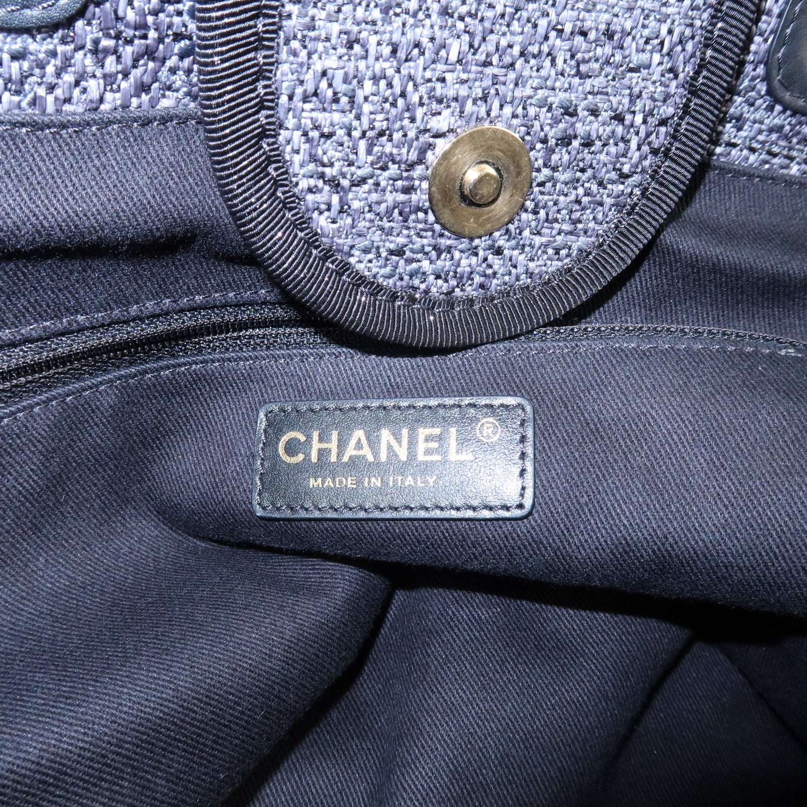 CHANEL Deauville Raffia Leather Chain Tote Bag GM A66941 Navy Used