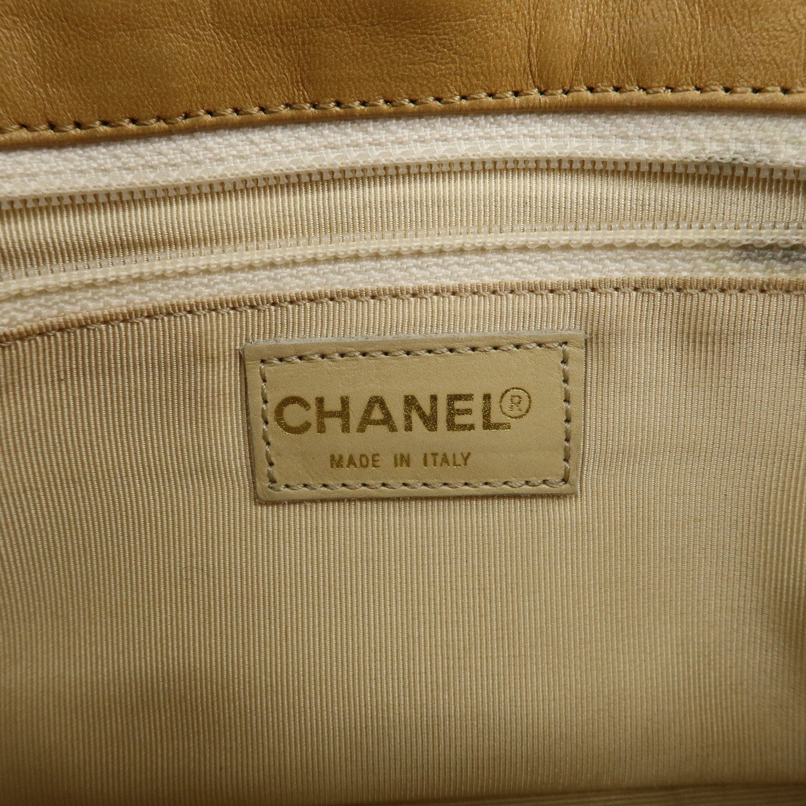 CHANEL COCO Mark Chocolate Bar Lamb Skin Shoulder Bag Beige Used