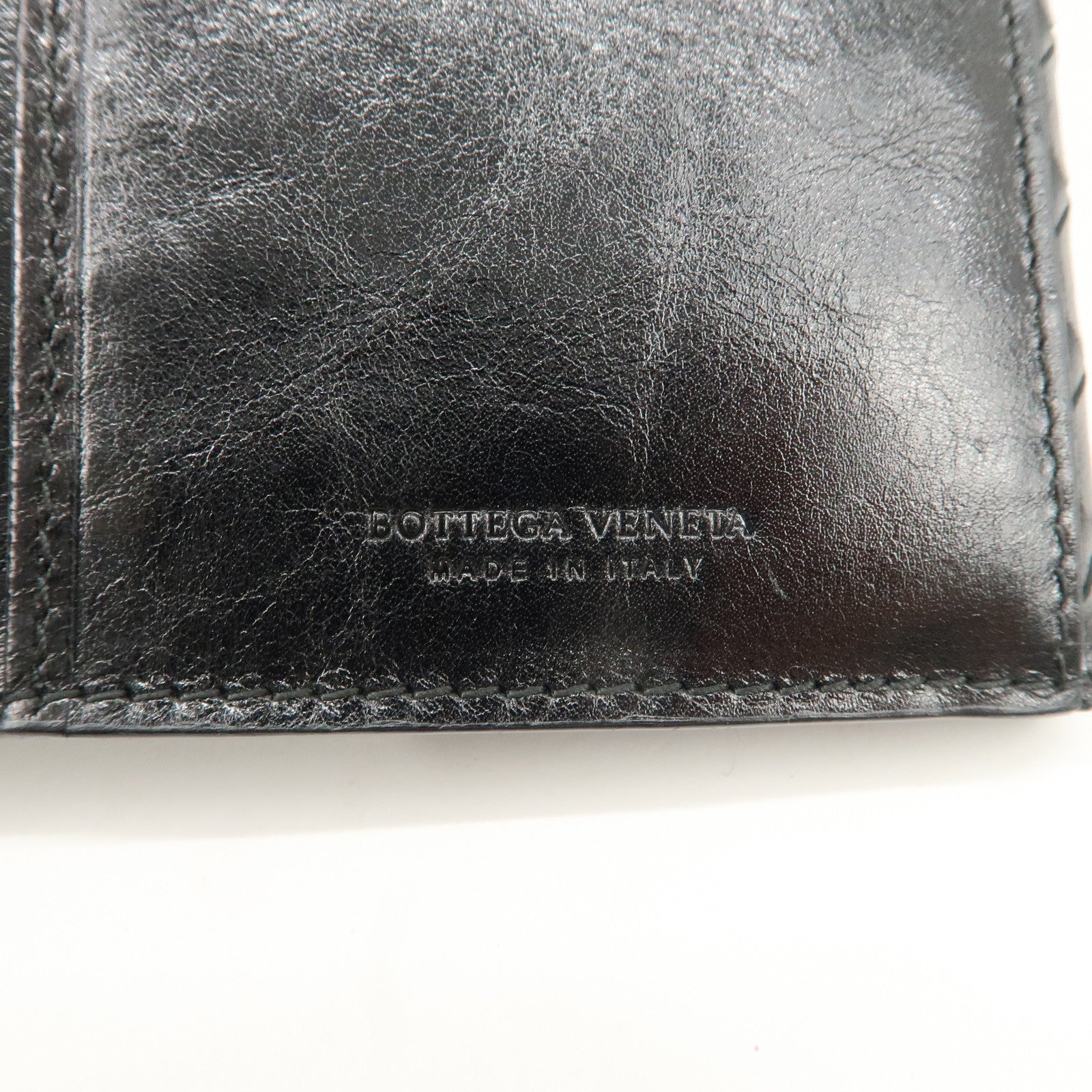 BOTTEGA VENETA Intrecciato Leather W Hook Bifold Wallet Black Used