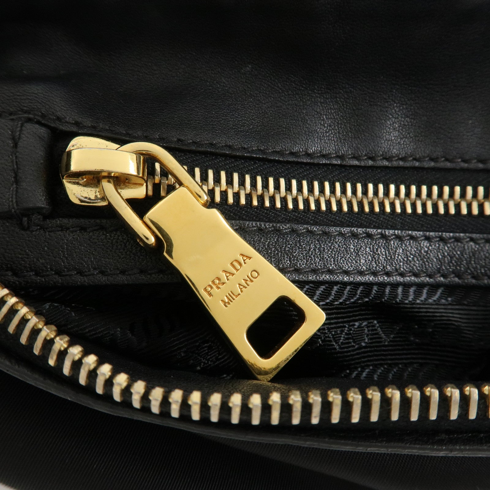 PRADA Nylon Leather Shoulder Bag Black Gold Hardware Used