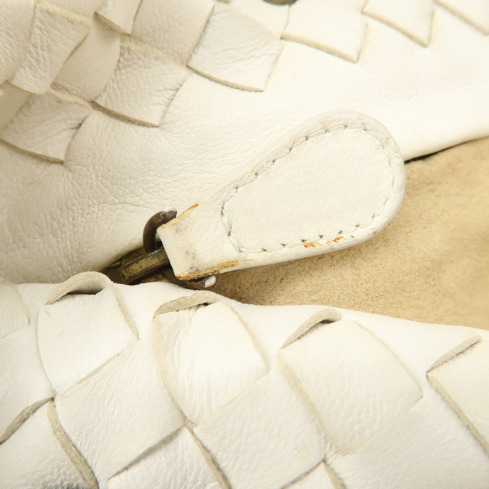 Bottega Veneta Intrecciato Leather Chain Shoulder Bag White Used