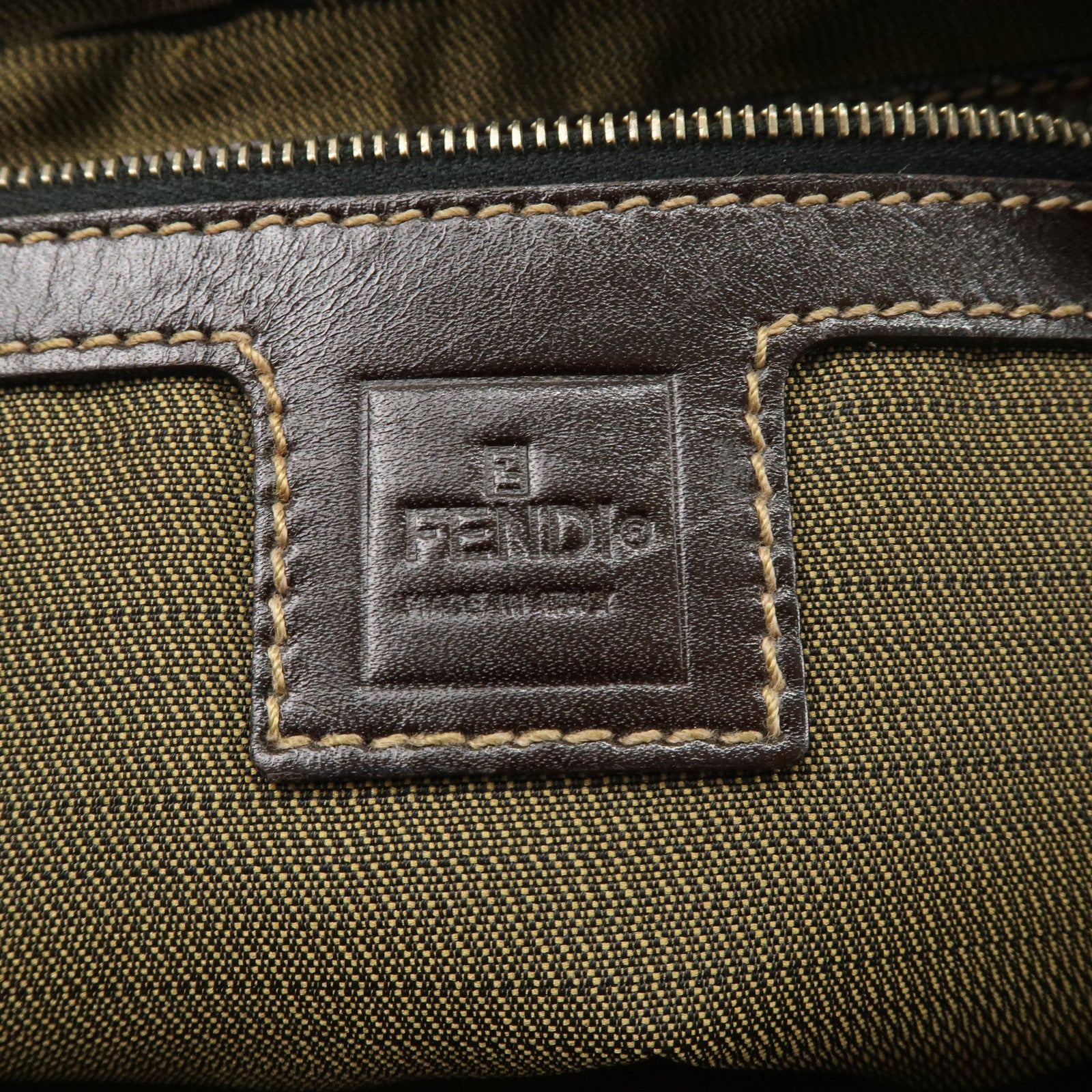 FENDI Zucca Canvas Leather Hand Bag Brown Black Gold Hardware Used