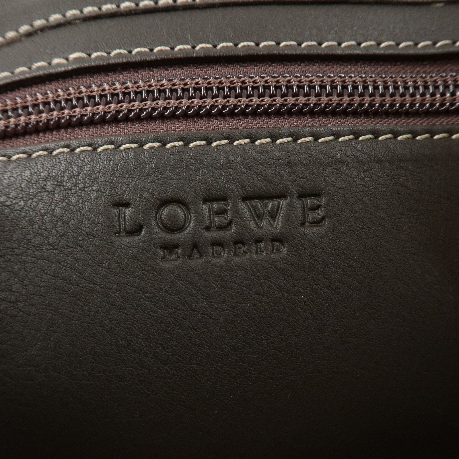 LOEWE Anagram Suede Leather Back Pack Ruck Sack Beige Dark Brown Used