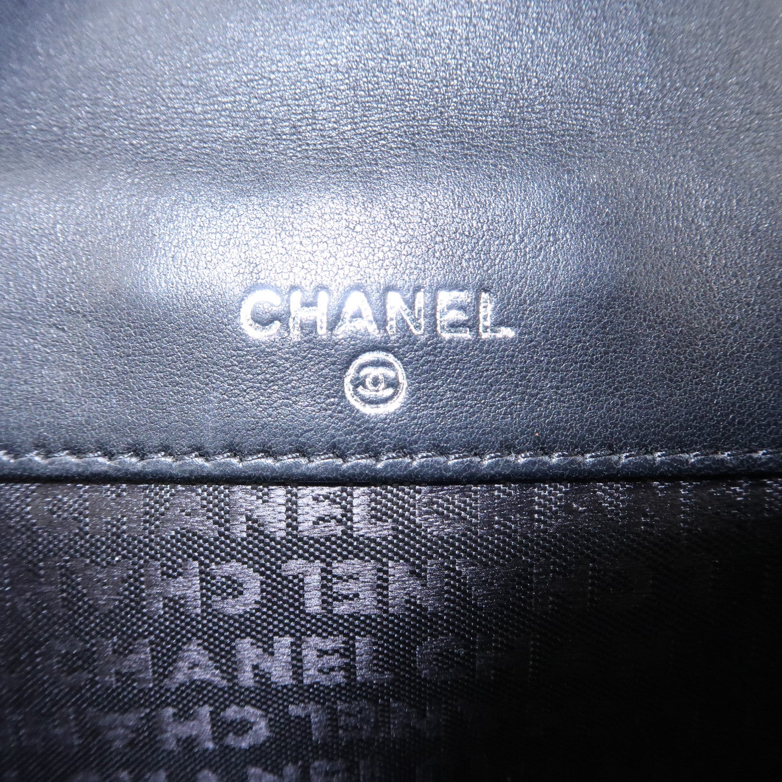 CHANEL Icon Line Lamb Skin W Flap Bi-fold Wallet Black A24212 Used