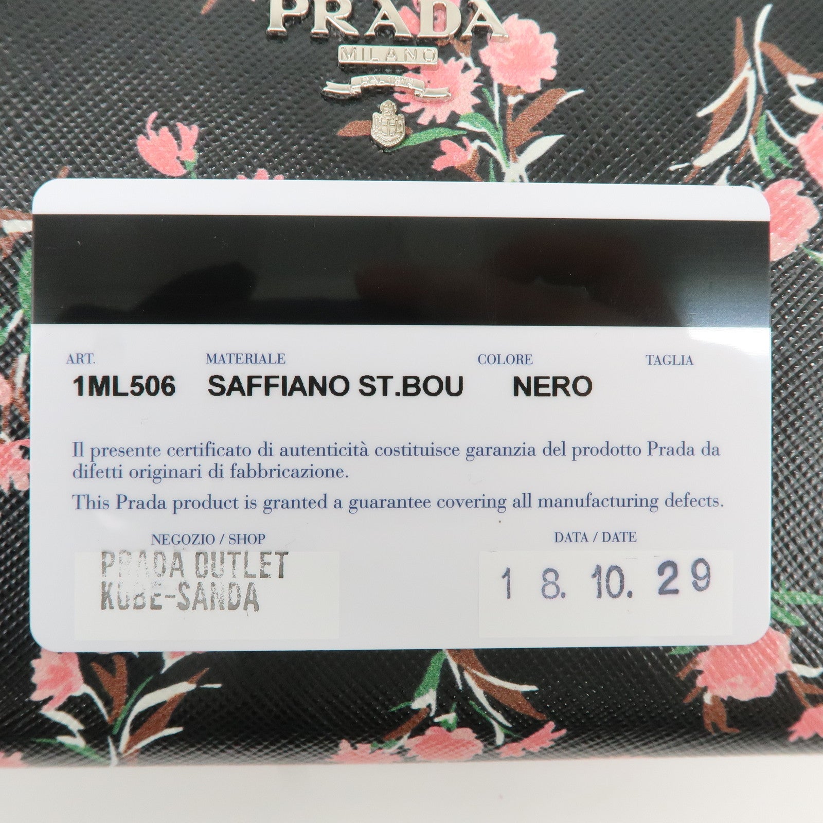 PRADA Logo Leather Round Zipper Long Wallet Flower 1ML506 Used