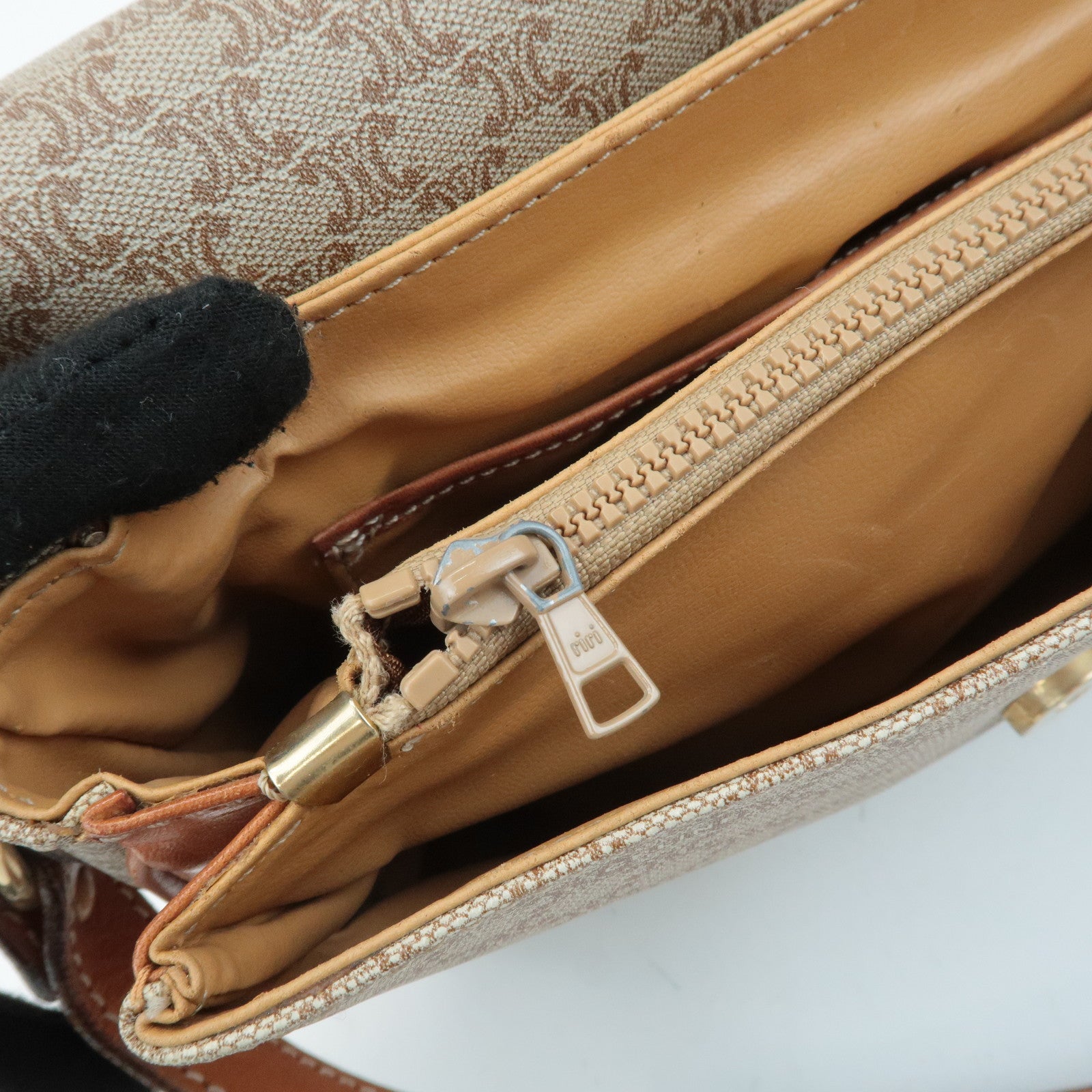 CELINE Macadam PVC Leather Shoulder Bag Beige Brown Used