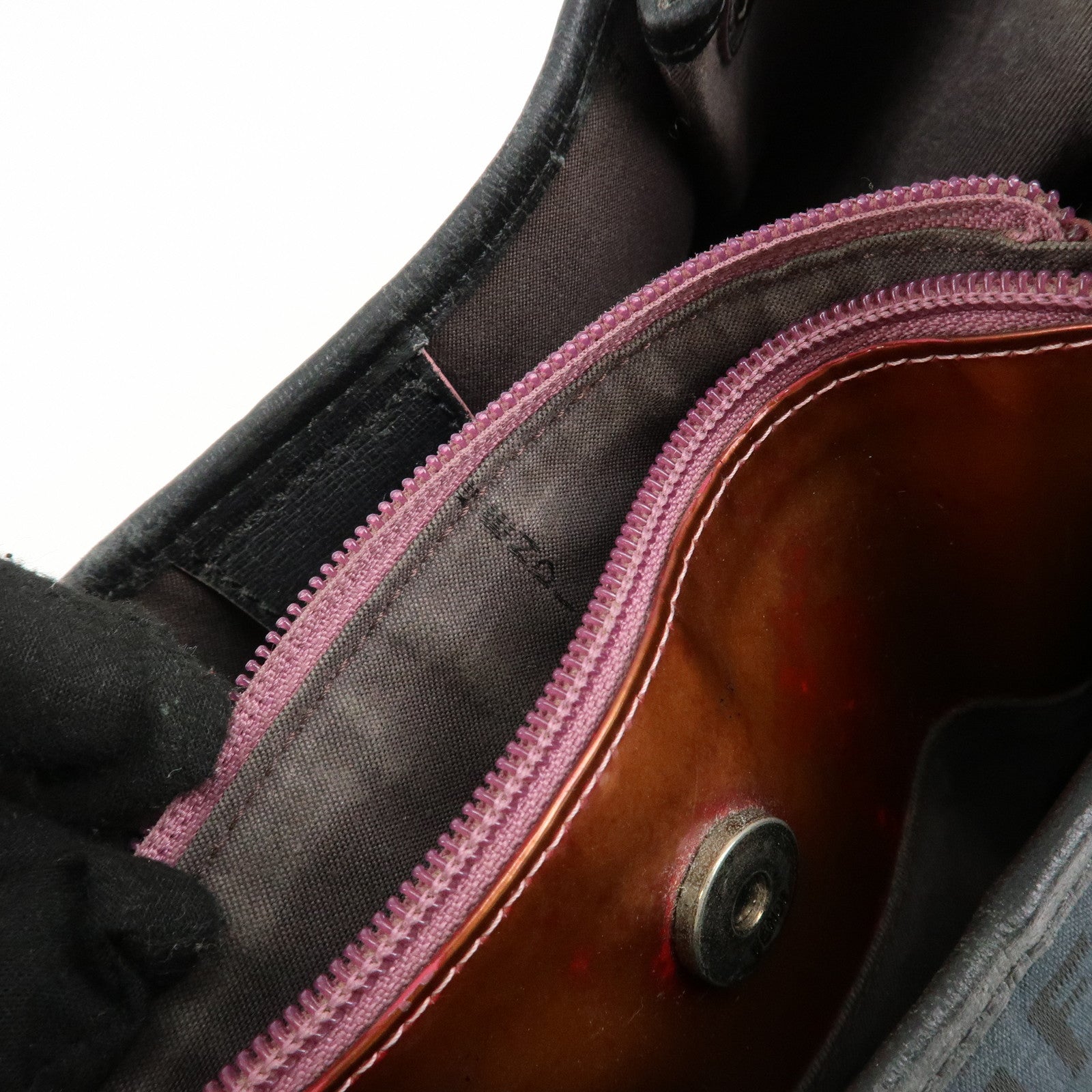 FENDI Zucchino Canvas Leather Tote Bag Black 8BH220 Used