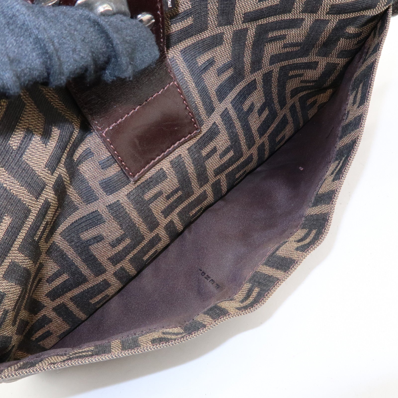 FENDI Zucca Canvas Leather Shoulder Bag Brown Black 26566 Used