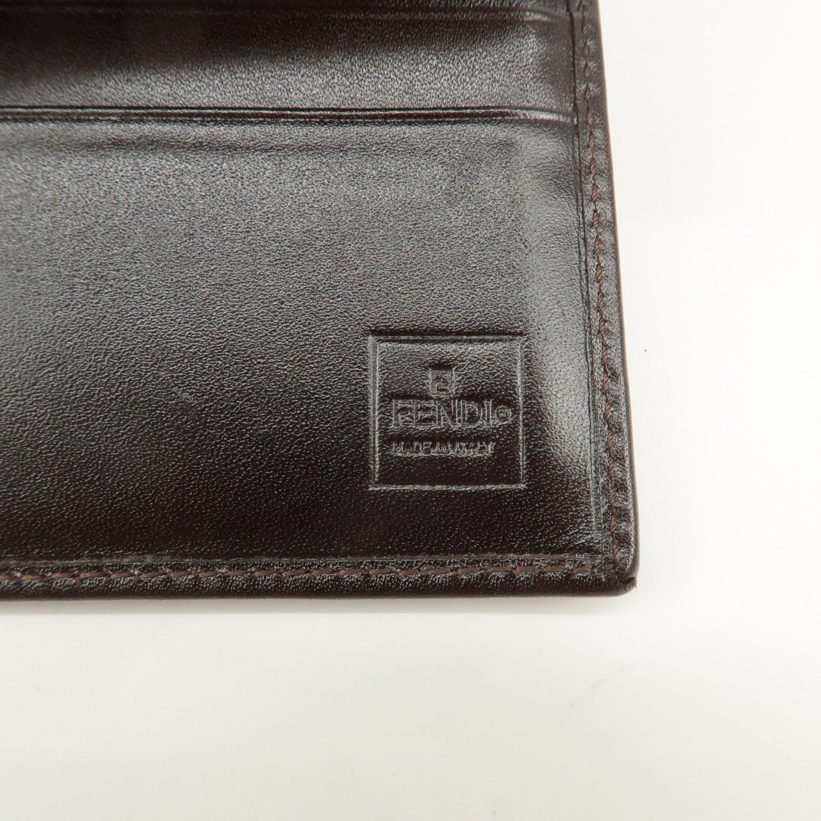 FENDI Zucca Canvas Leather Hook Tri-fold Wallet Brown 30729 Used