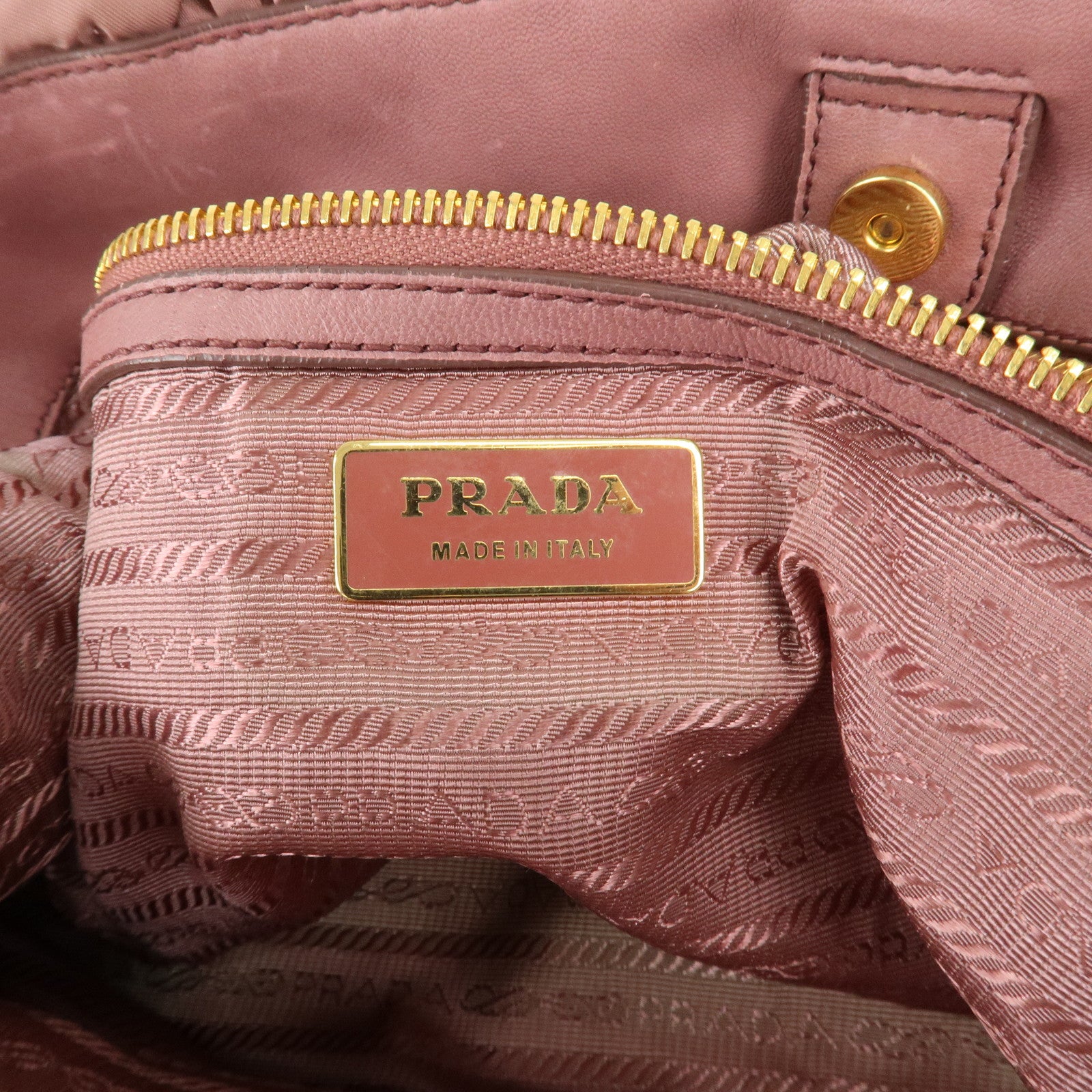 Prada Nylon Leather Gathered Chain Shoulder Tote Bag Pink Black Used