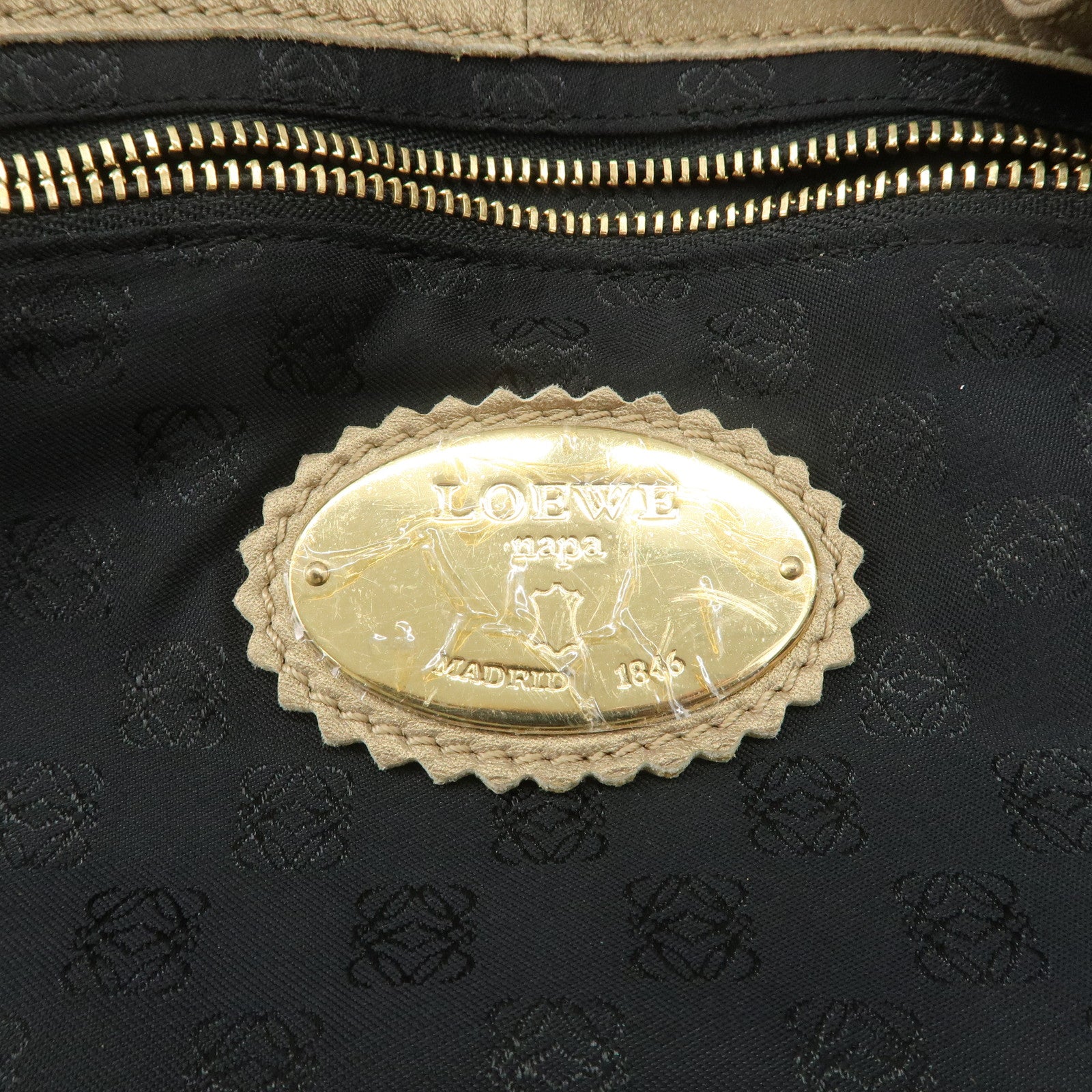 LOEWE Anagram Leather Nappa Aire Hand Bag Gold Used