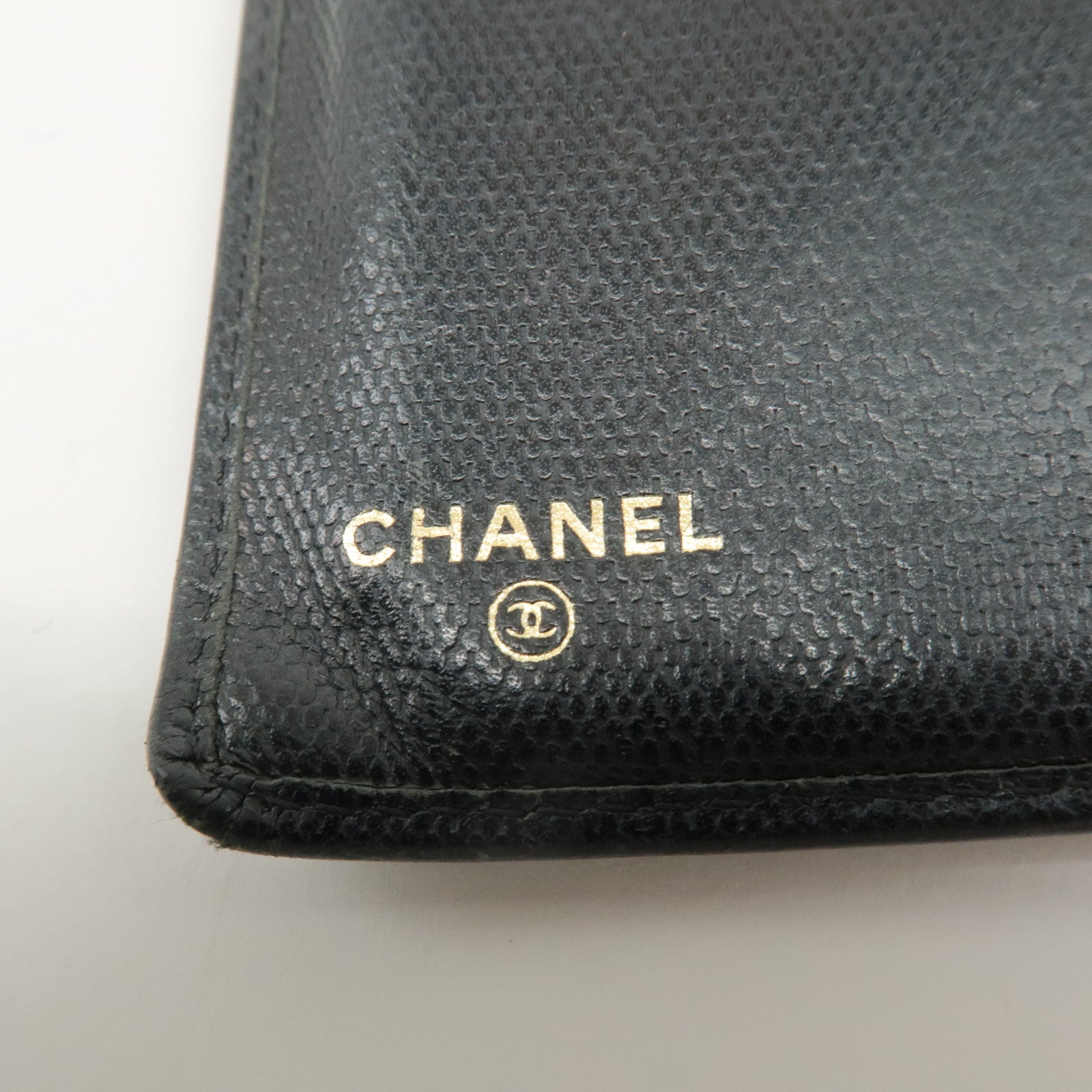 CHANEL COCO Button Leather Bi-Fold Long Wallet Black Used