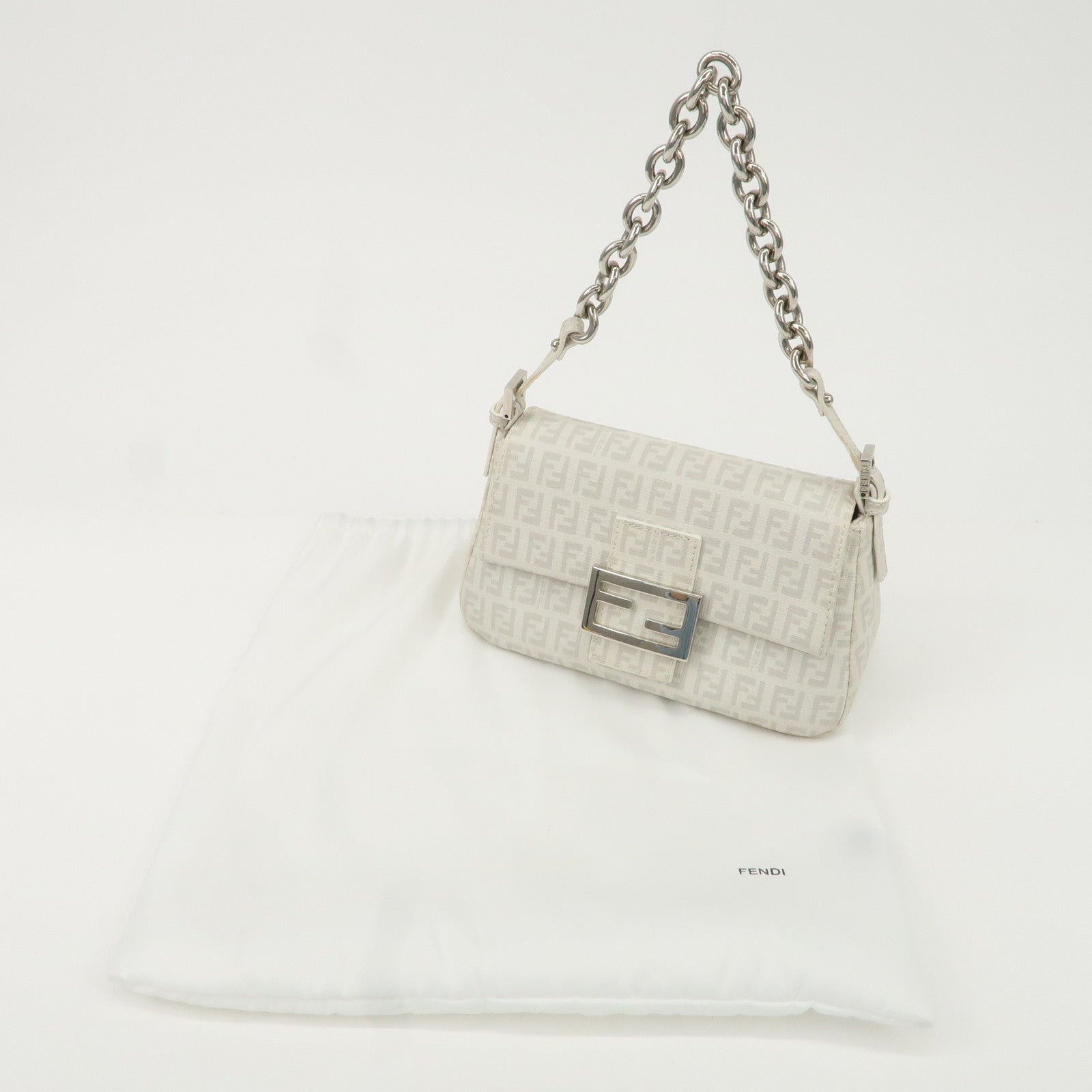 FENDI Mini Mamma Baguette Zucchino Canvas Leather Shoulder Bag Used