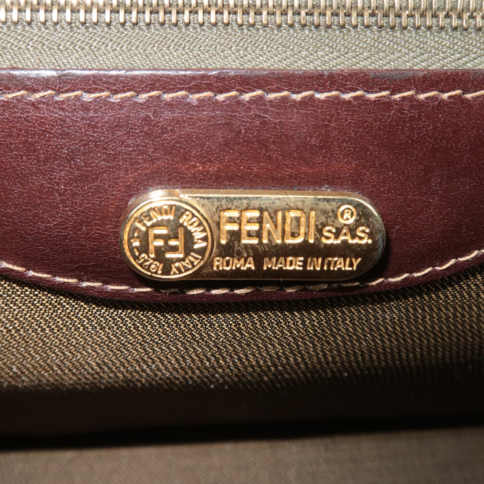 FENDI Zucca Canvas Leather Boston Bag Hand Bag Brown Black Used