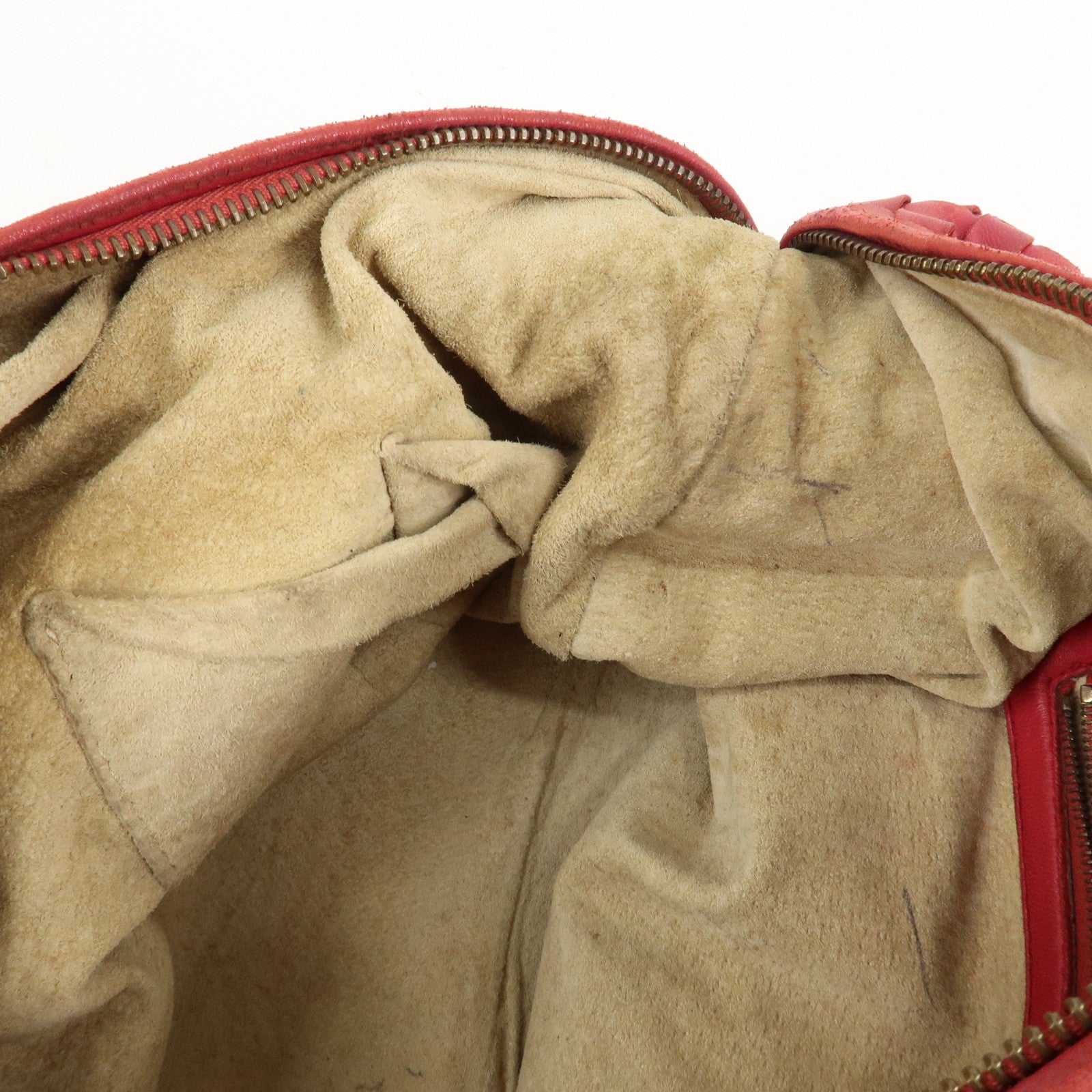 BOTTEGA VENETA Intrecciato Leather Montaigne Boston Bag Red Used