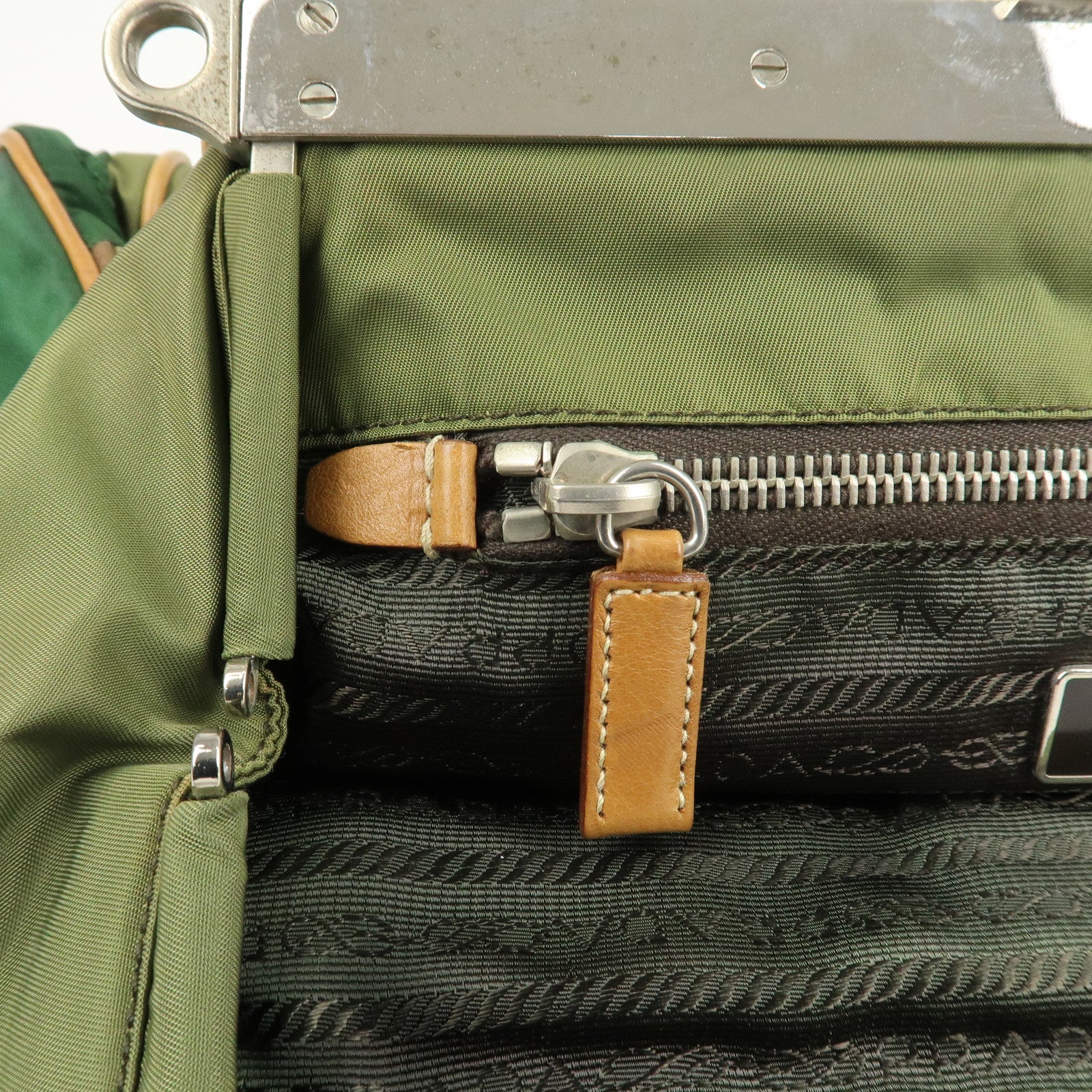 PRADA Nylon Leather Shoulder Bag Khaki Brown Green Used